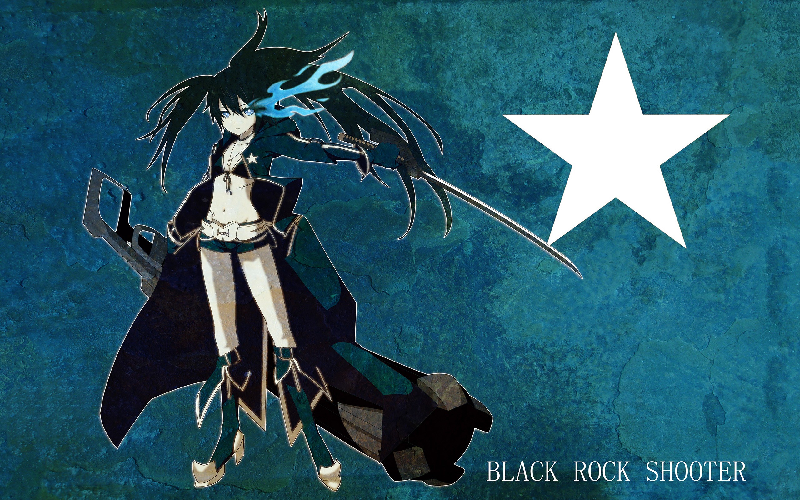 Anime Girls Black Rock Shooter Series Simple Background Black Rock Shooter Long Hair Shorts Weapon S 2560x1600