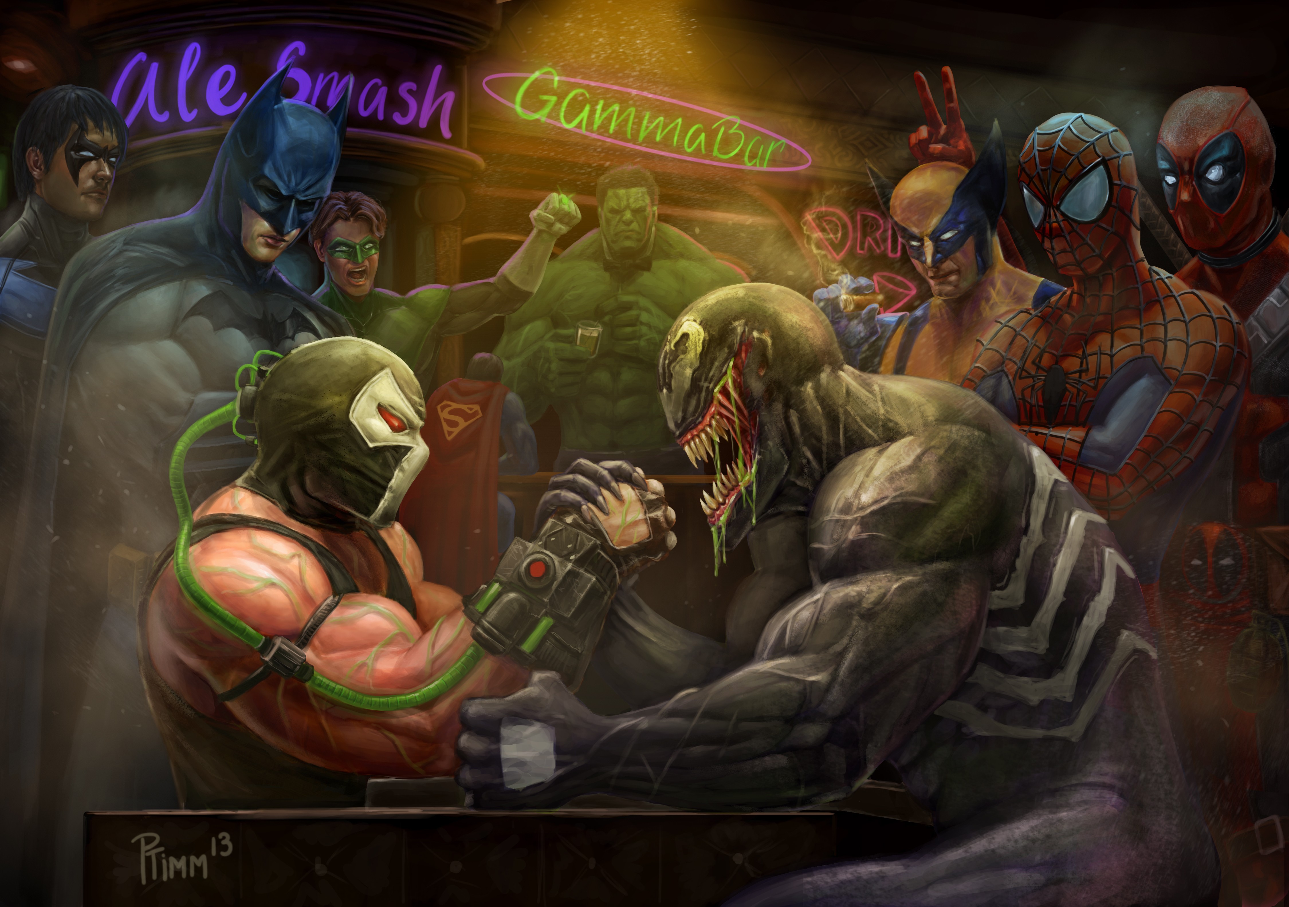 Marvel Comics DC Comics Venom Batman Hulk Green Lantern Spider Man Deadpool Wolverine Bane 4500x3168