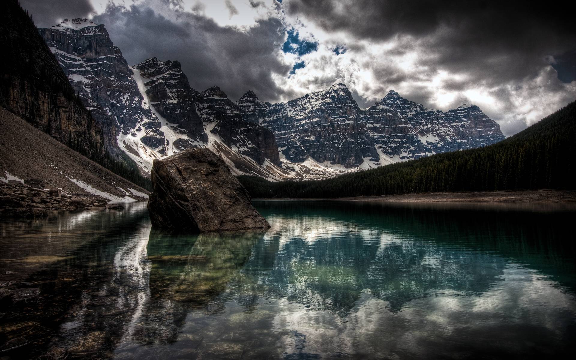 Landscape Mountains Clouds Water Rock Moraine Lake Banff National Park Canada HDR Nature 1920x1200