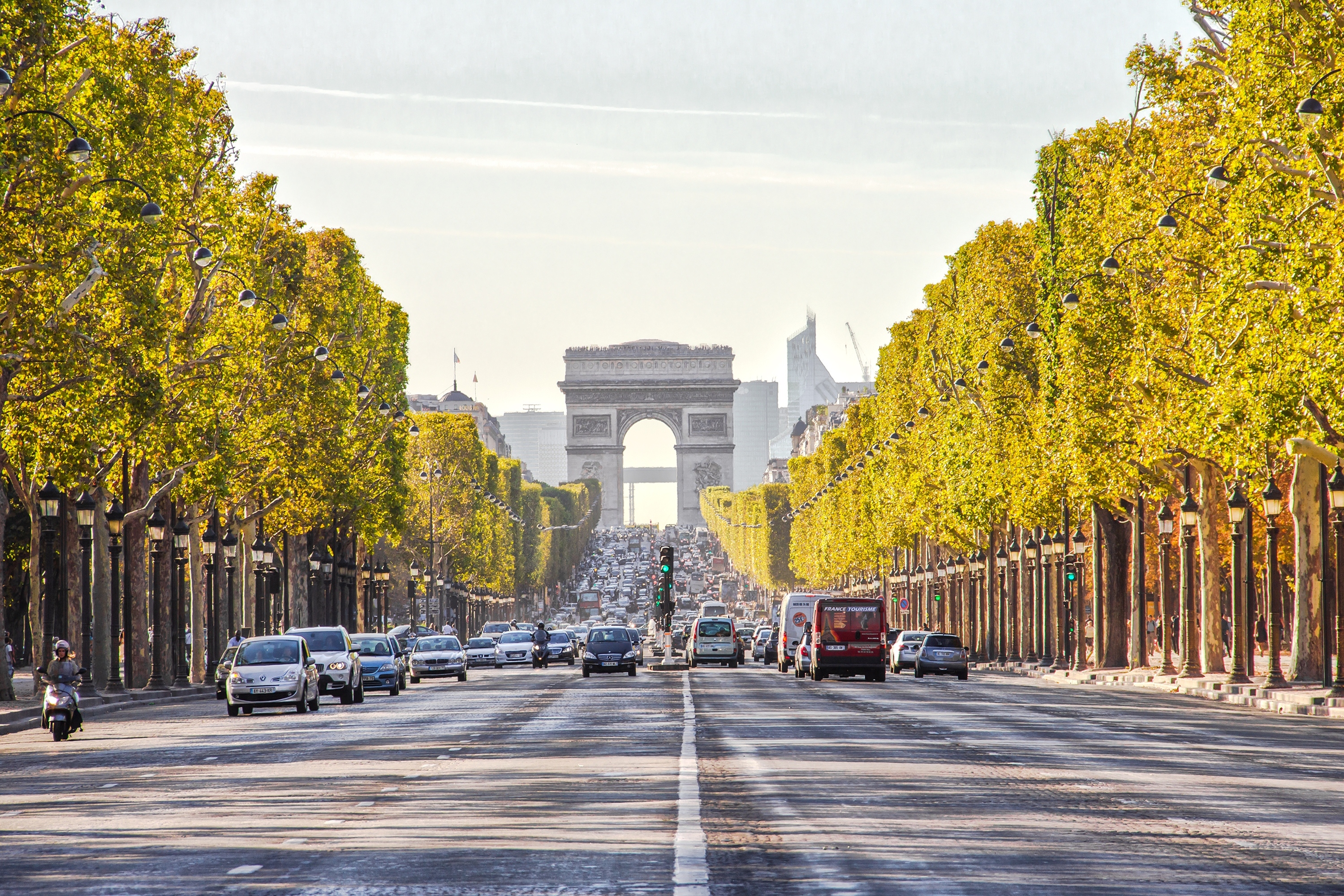 Arc De Triomphe Street Road Tree Lined Paris France 3000x2000