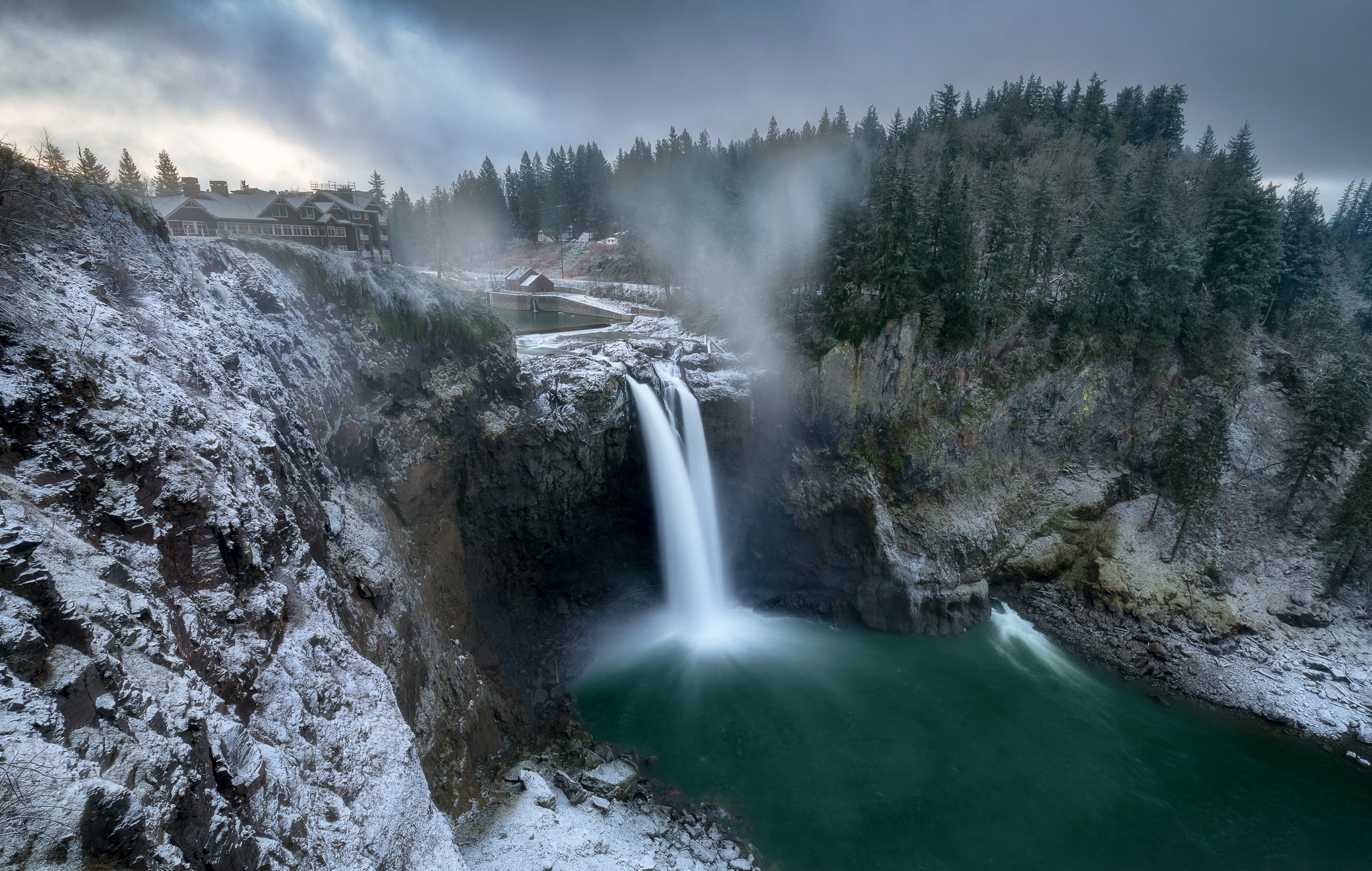 Waterfall Washington State Winter Nature 2048x1300
