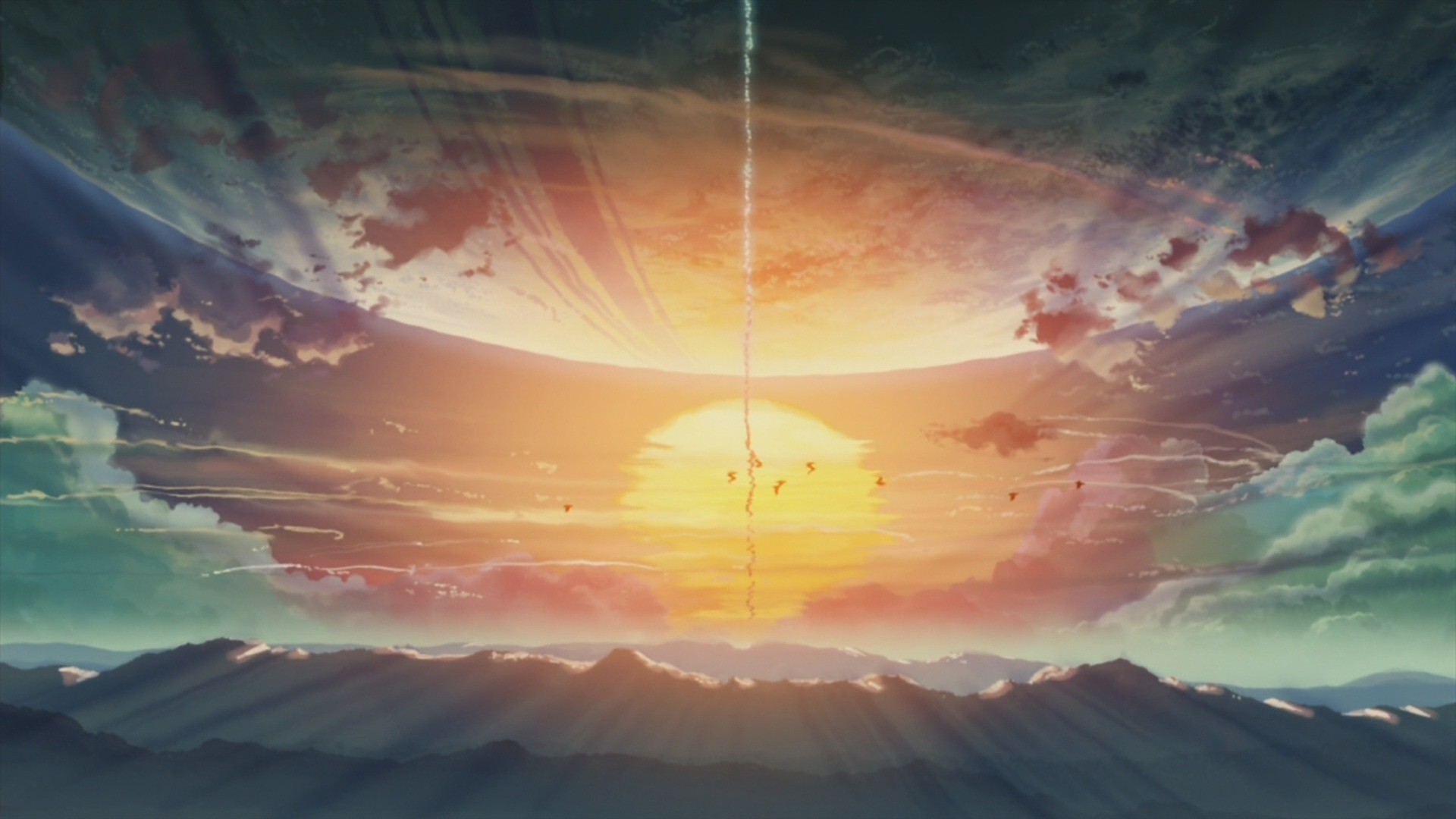 5 Centimeters Per Second Sun Rays Sun Contrails Sky Makoto Shinkai 1920x1080