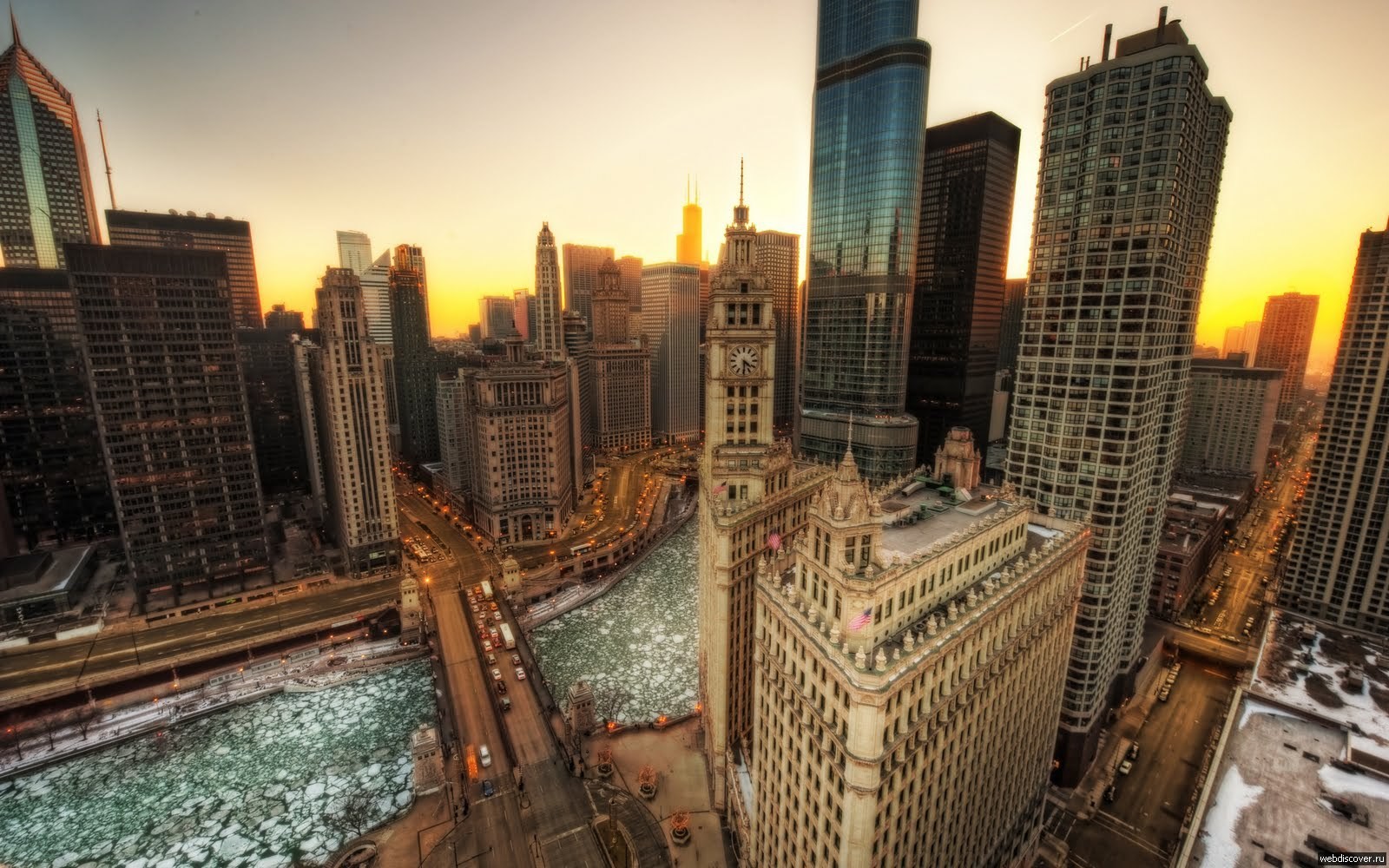 Chicago HDR Skyscraper Clock Tower 1600x1000