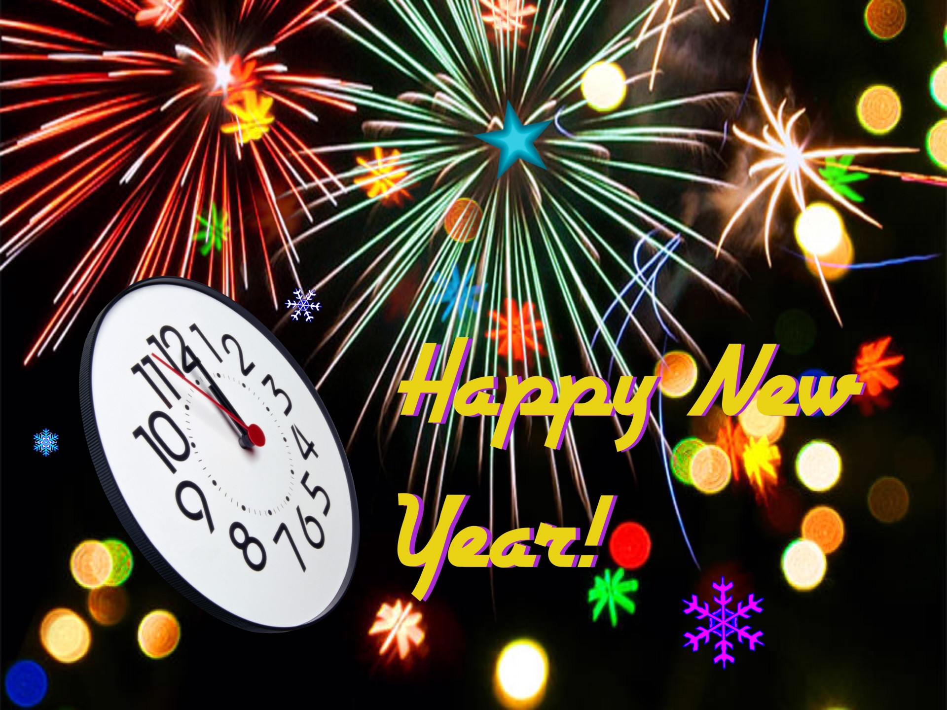 New Year Artistic Clock Celebration Fireworks 1920x1440