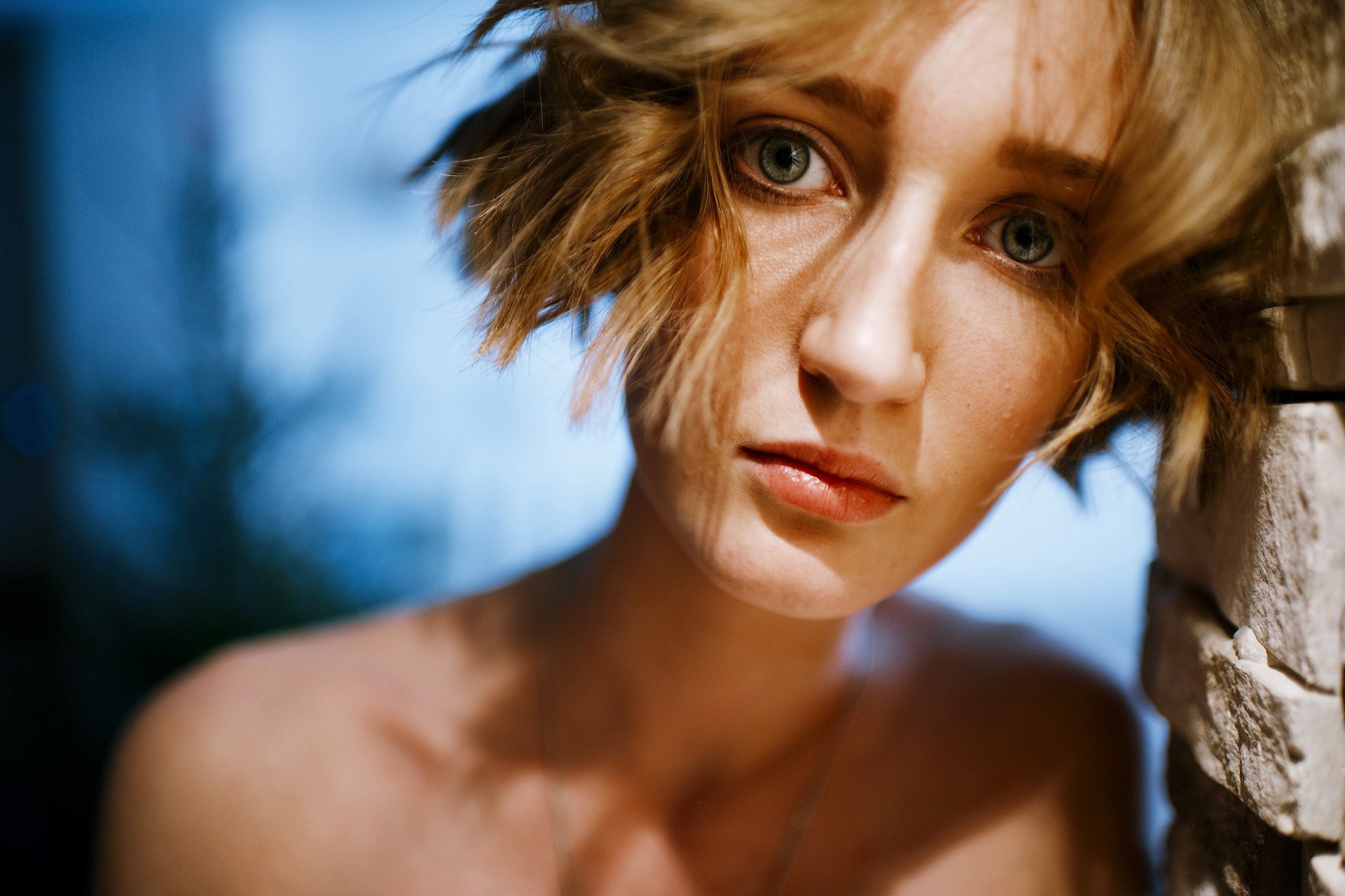 Women Marat Safin Blonde Face Portrait Depth Of Field Bare Shoulders 1920x1280