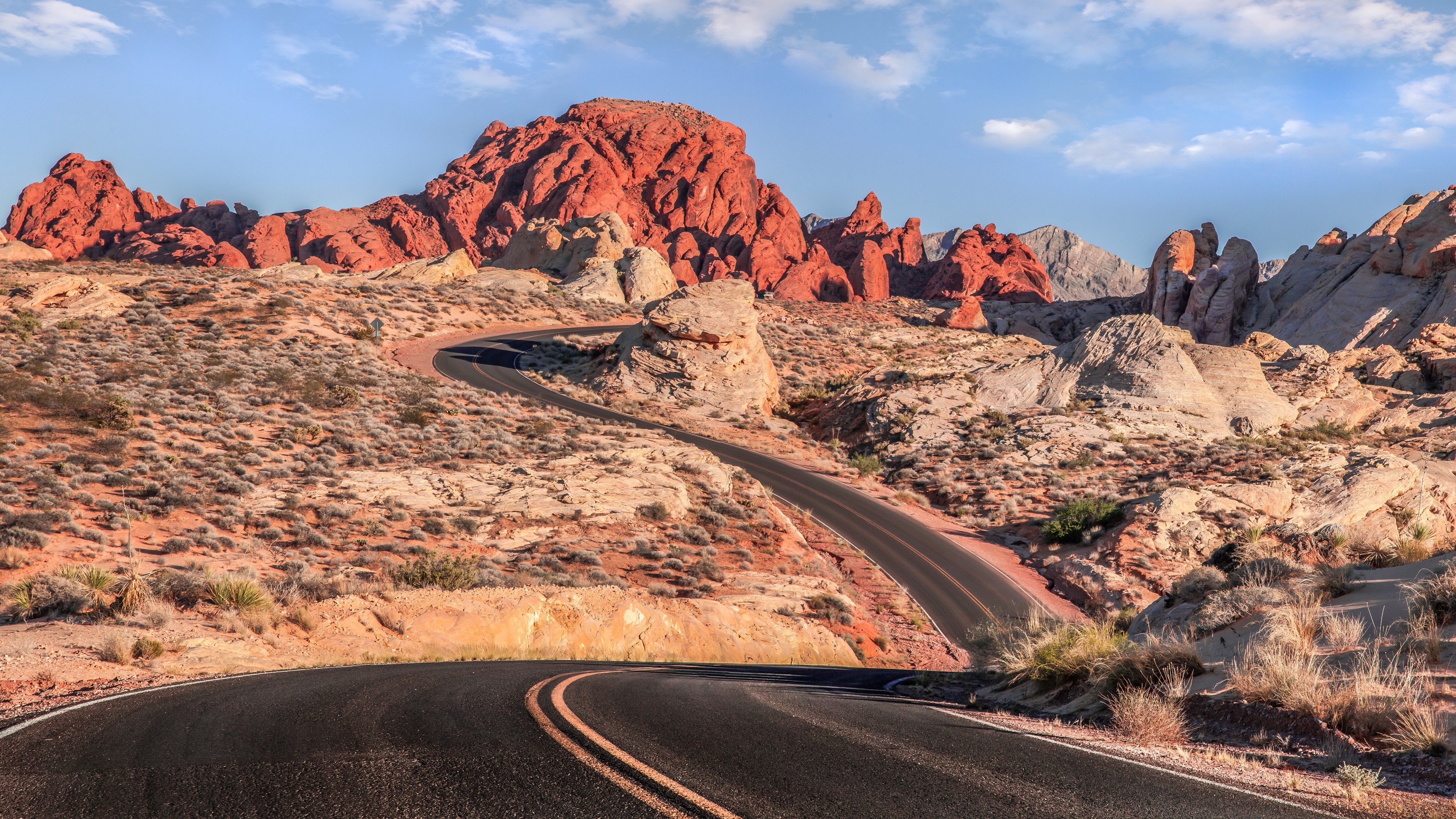 Road Mountains Desert Clouds Warm Colors Landscape Nevada Valley Of Fire State Park USA Nature Shado 3840x2160