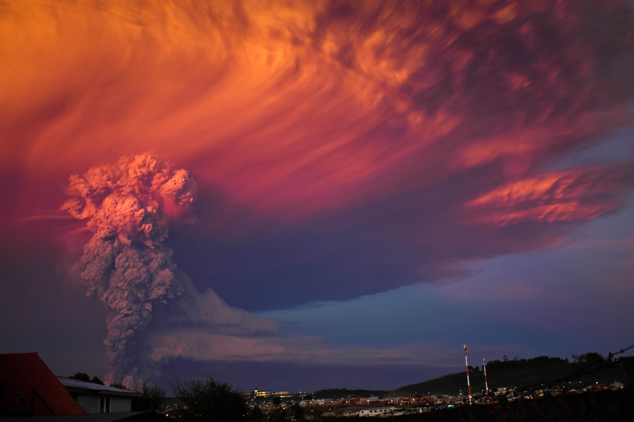 Calbuco Volcano Eruptions Ash Clouds Toxic Volcano Smoke Sunset Puerto Montt Chile Heat Nature Lands 2048x1365