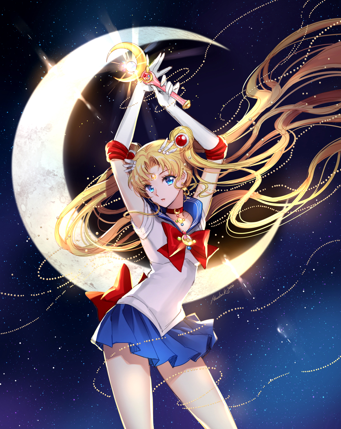 Anime Anime Girls Sailor Moon Usagi Tsukino Half Moon Starred Sky Arms Up Long Hair Blonde Blue Eyes 1194x1500