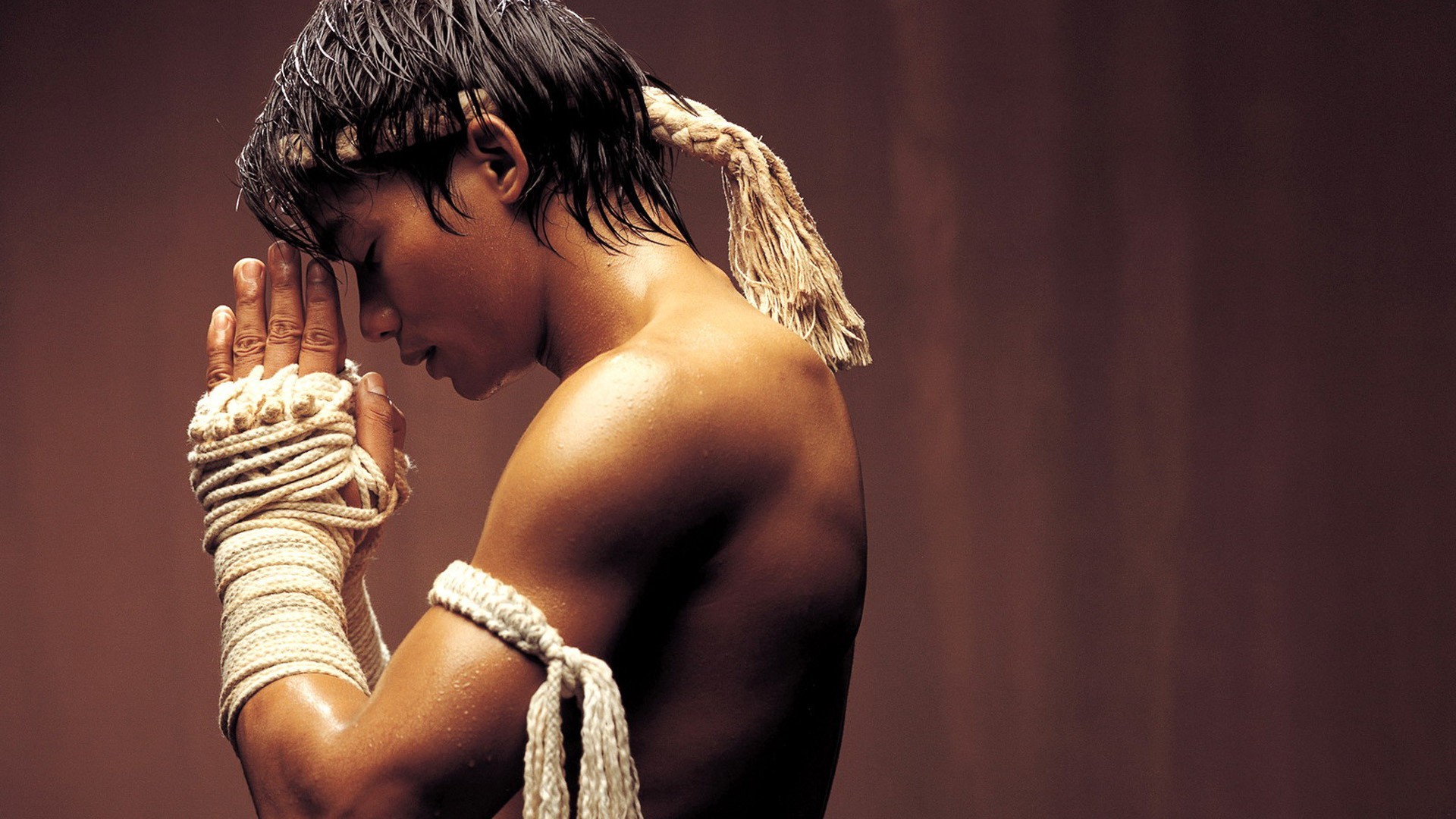 Tony Jaa Actor Men Movies Shirtless Praying Headband Sweat Closed Eyes Ong Bak The Thai Warrior 1920x1080