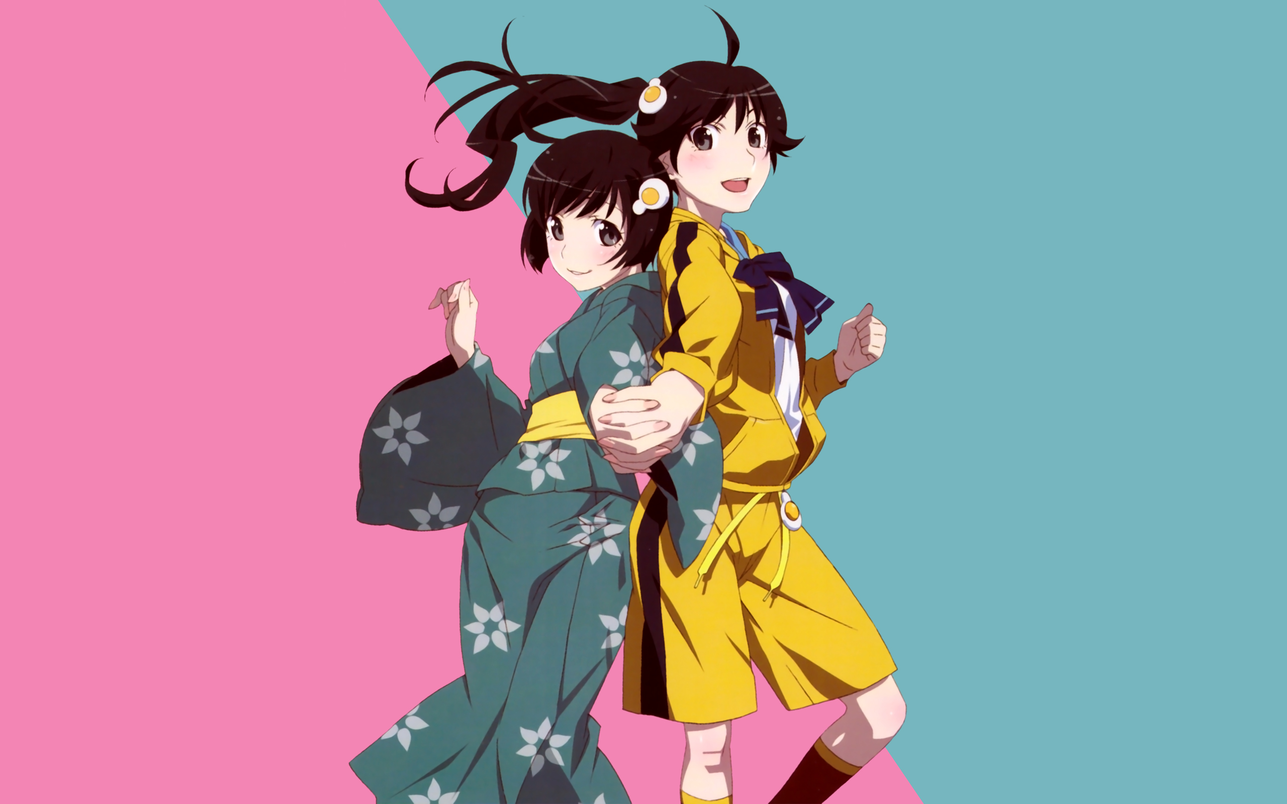 Anime Anime Girls Simple Background Monogatari Series Araragi Karen Araragi Tsukihi Brunette Yukata  2560x1600