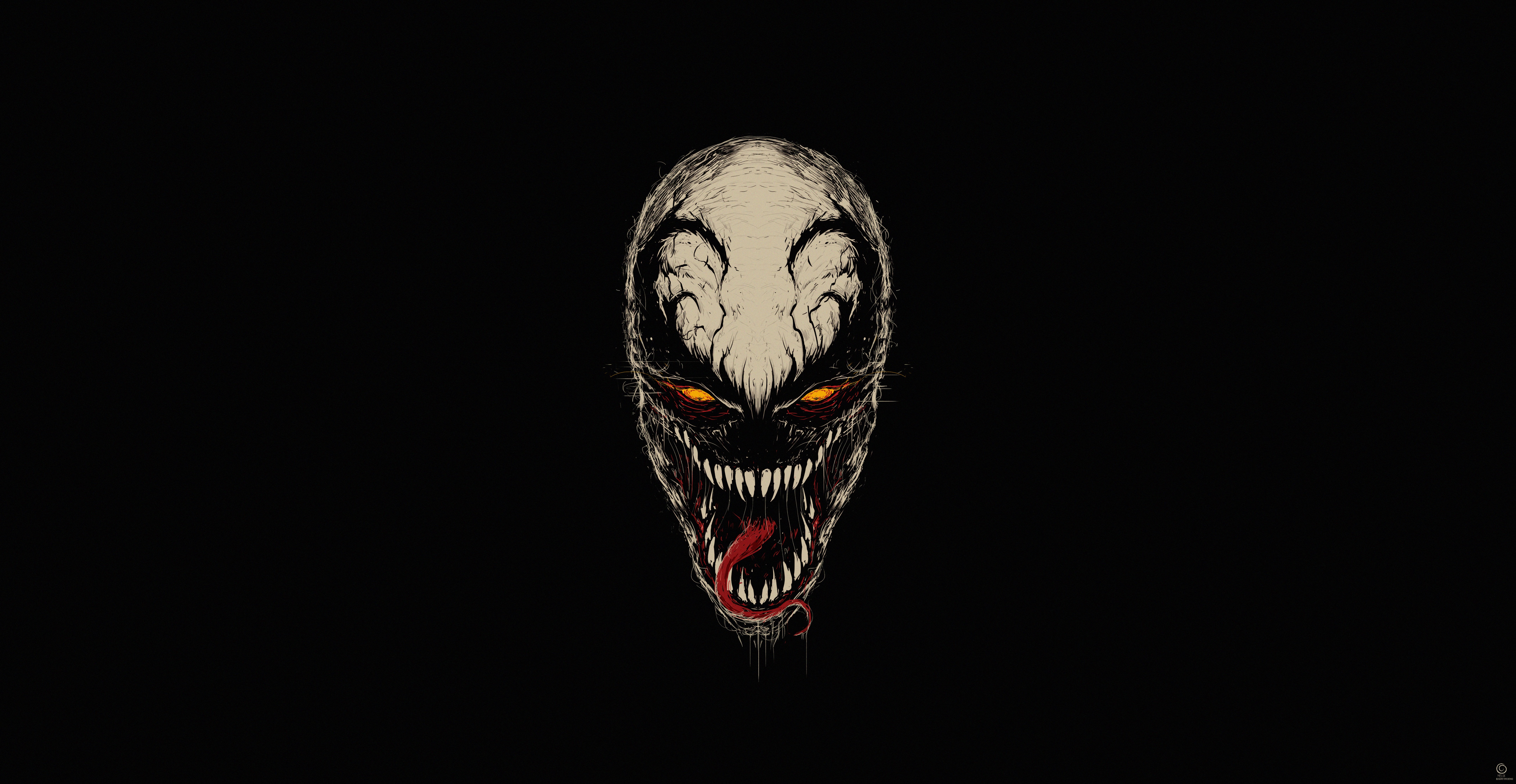 Artwork Venom Creature Glowing Eyes Simple Background Anti Venom 5220x2700