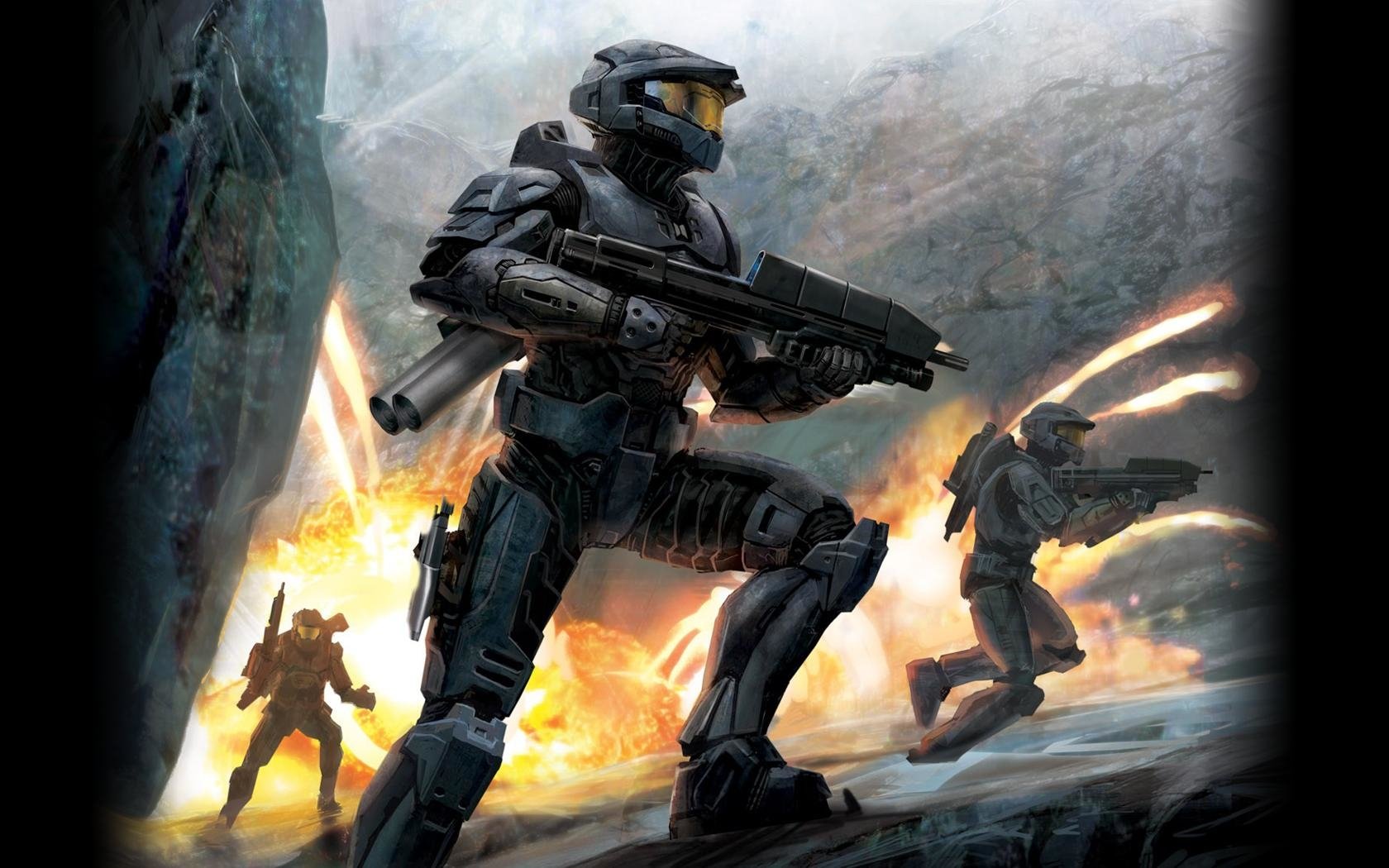 Video Games Halo Halo 3 Explosion Spartans Rocket Launchers War Game Art Spartans Halo Futuristic Ar 1680x1050