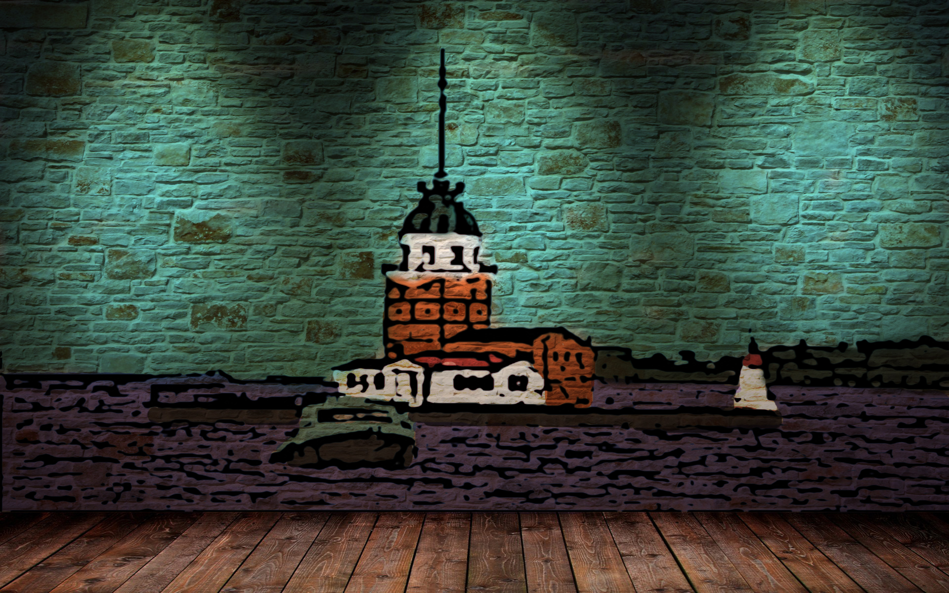 Cartoon Istanbul Kiz Kulesi Ship Wall Color Correction Green 1920x1200