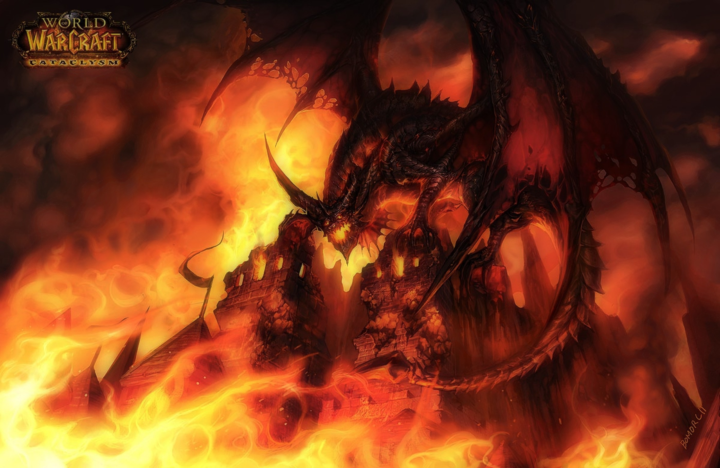 Dragon Deathwing World Of Warcraft World Of Warcraft Cataclysm Fantasy Art Fire Creature 2800x1820
