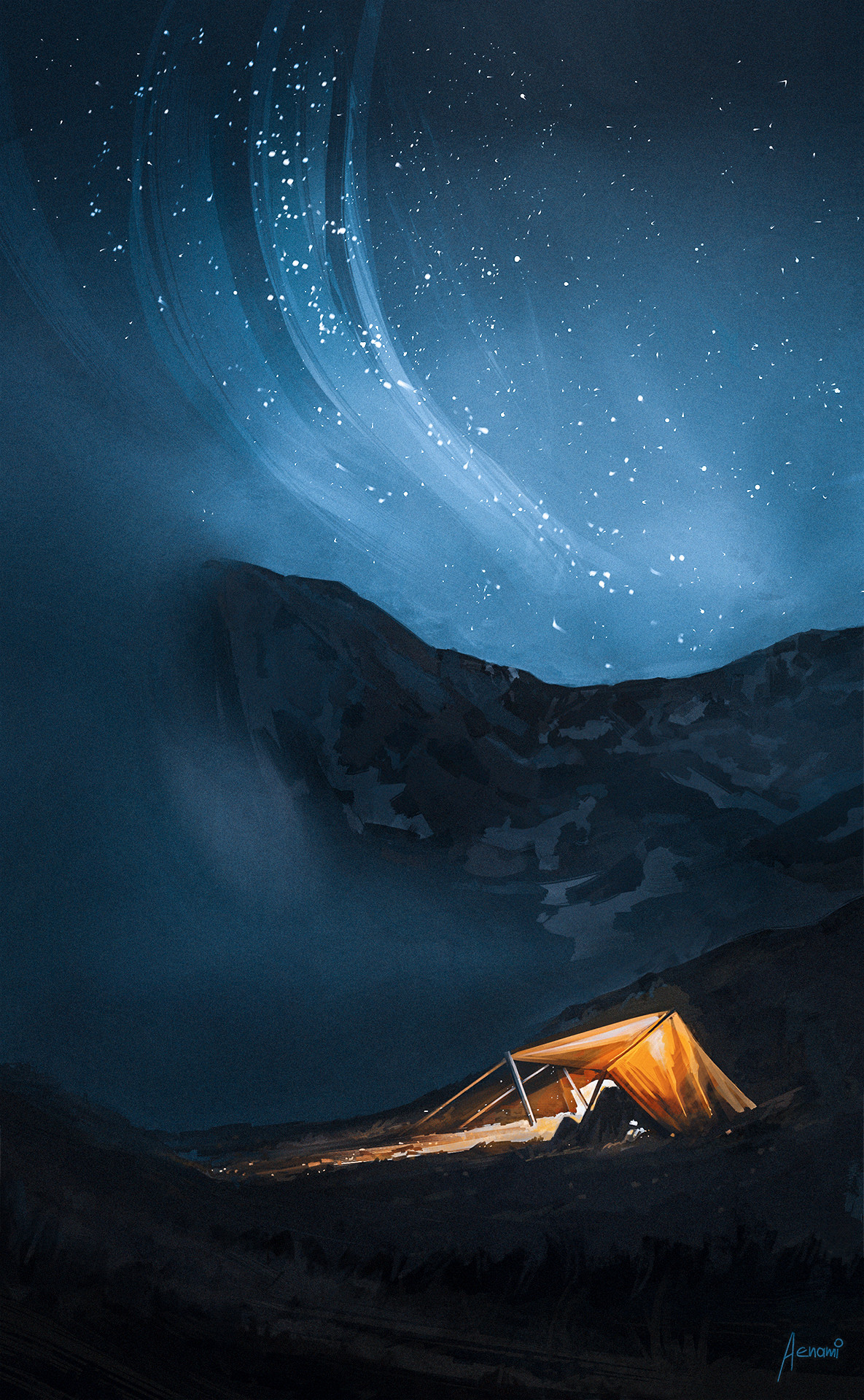 Aenami Artwork Night Camp Stars Night Sky Tent Nature Cyan 1185x1920