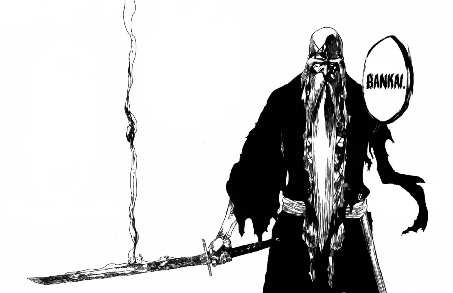 Anime Bankai Bleach Genry Sai Shigekuni Yamamoto Manga Sword Monochrome Simple Background 1920x1245