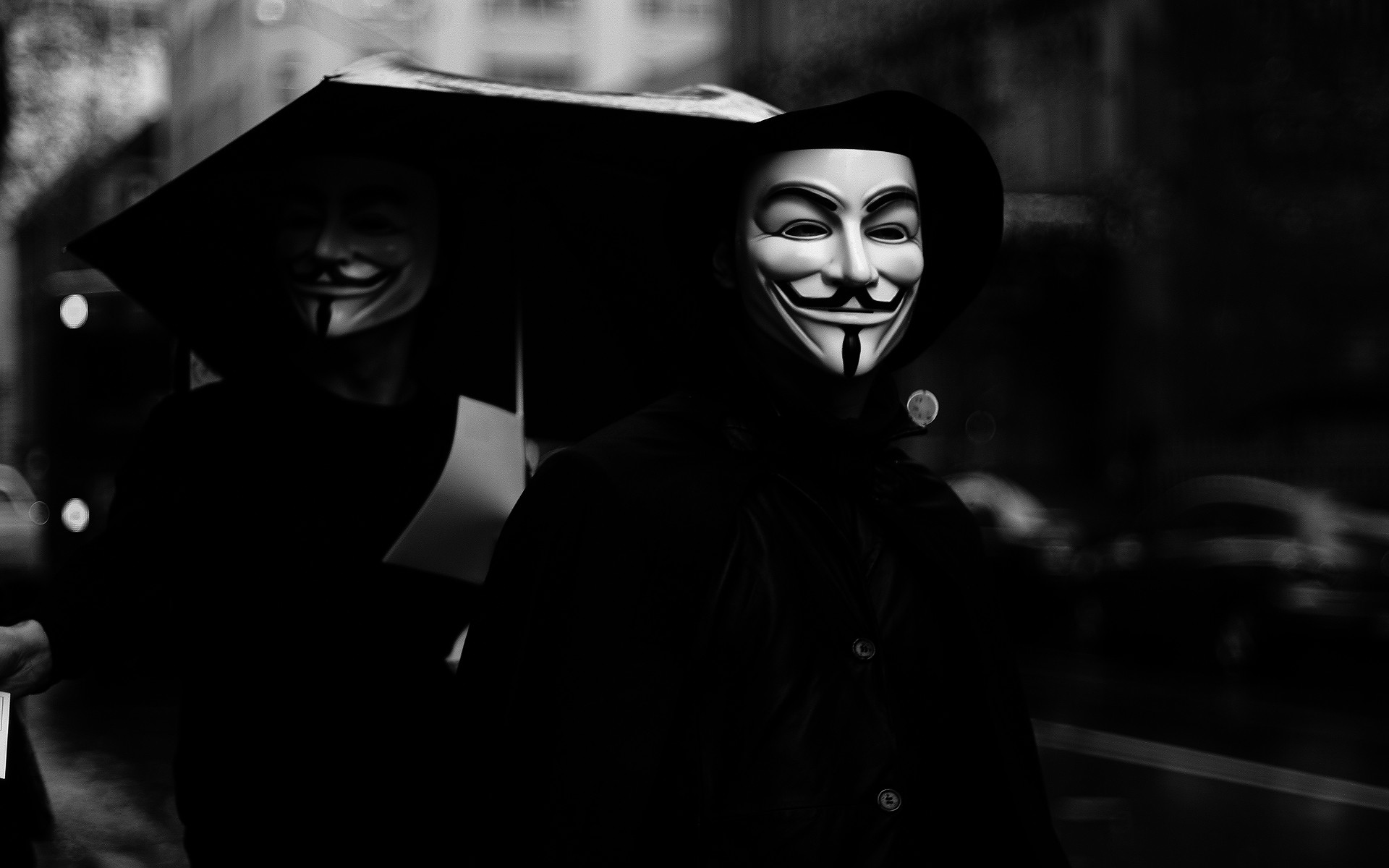 Anonymous Monochrome Guy Fawkes Mask 1920x1200