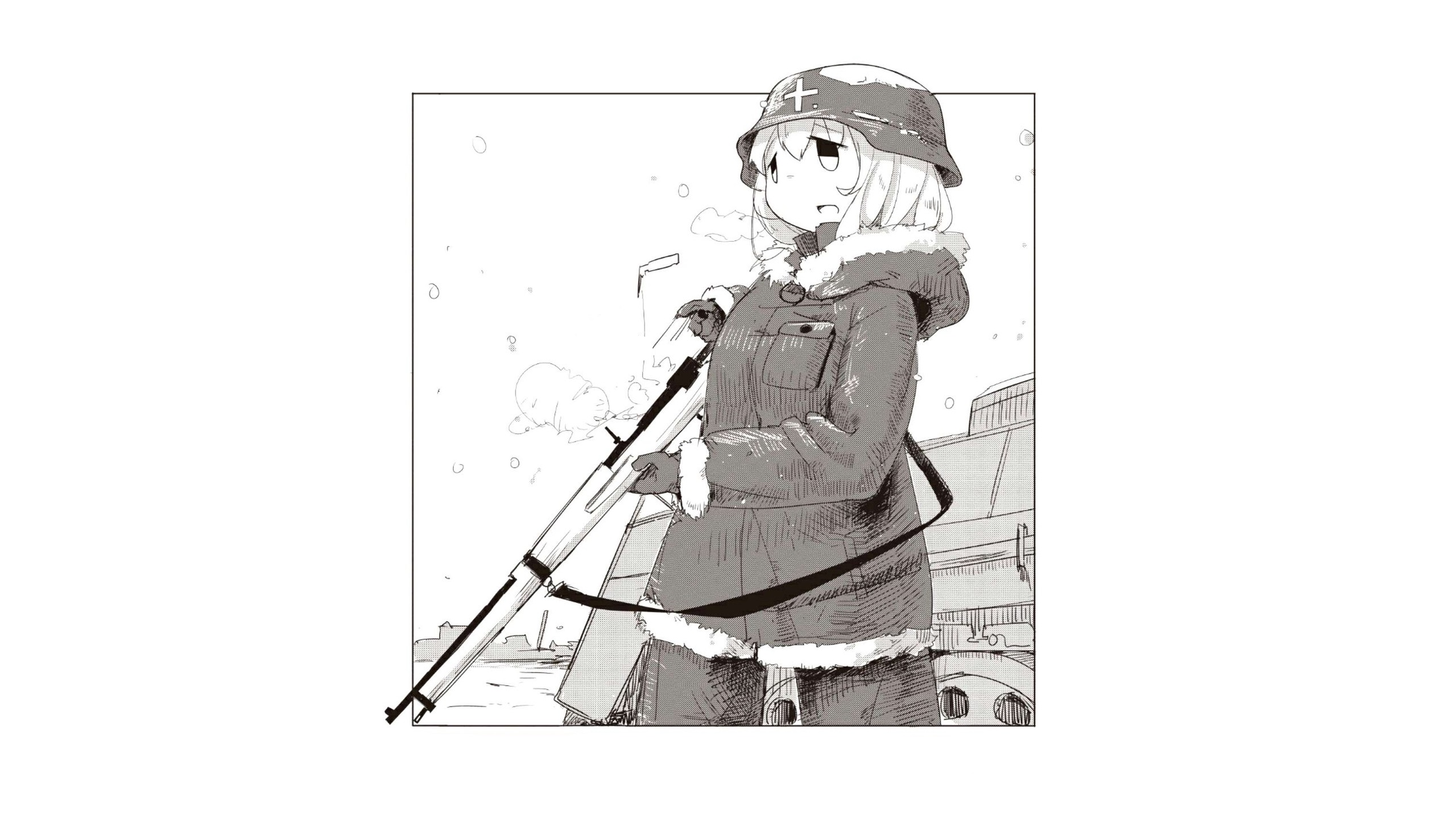 Shoujo Shuumatsu Ryokou Yuuri Shoujo Shuumatsu Ryokou Manga Monochrome Anime Girls Anime Rifles 2560x1440