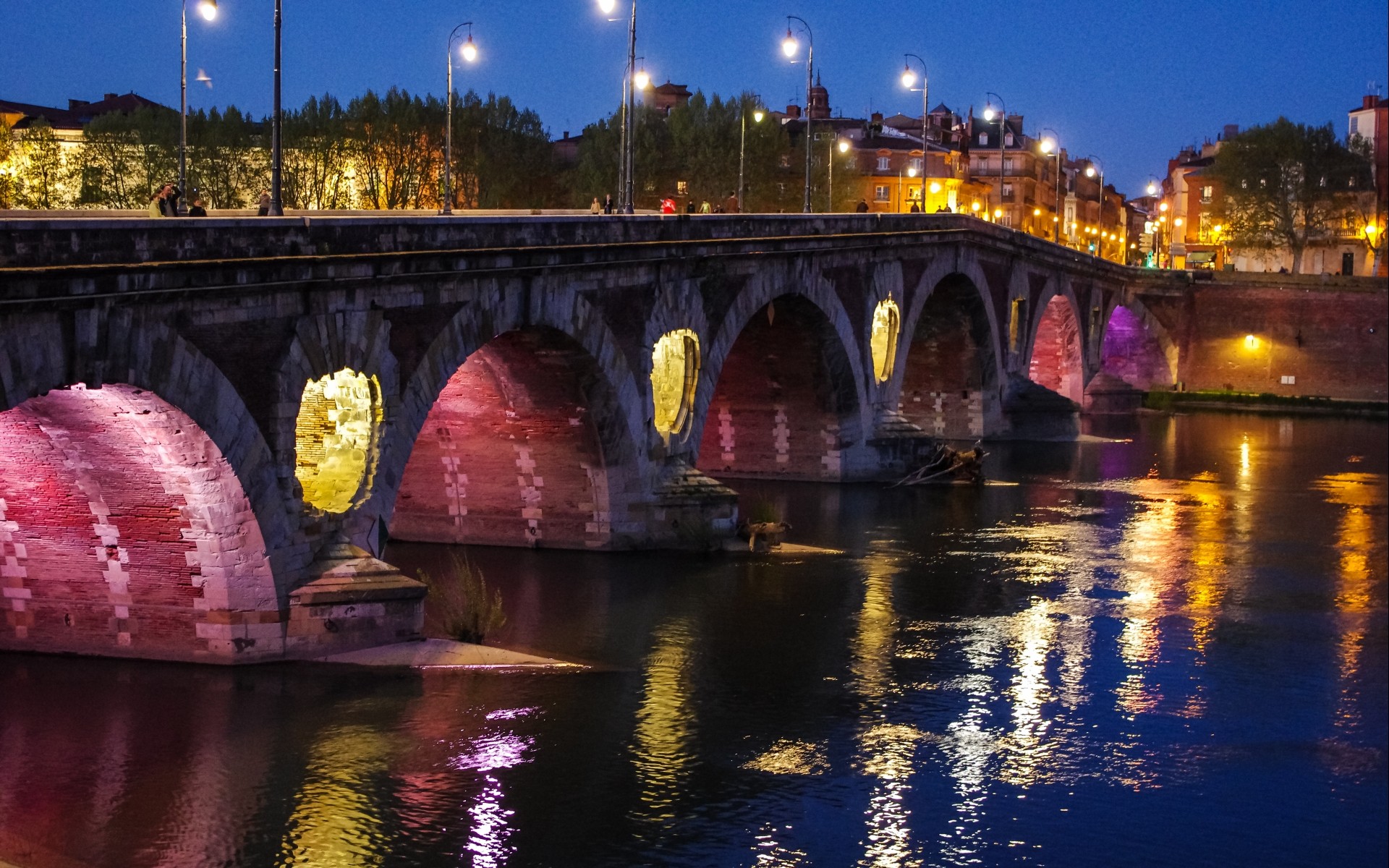 Toulouse Pont Neuf Garonne France Bridge Stone Arch River Night 1920x1200