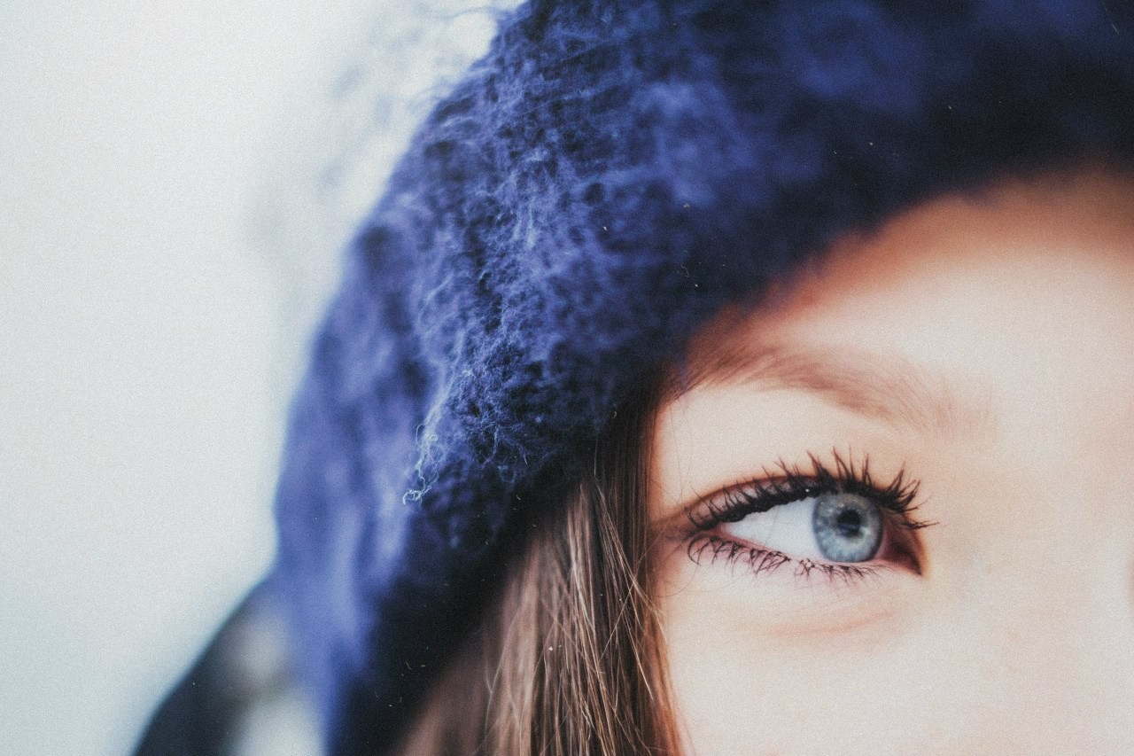 Closeup Women Hat Woolly Hat Blue Eyes 1280x853