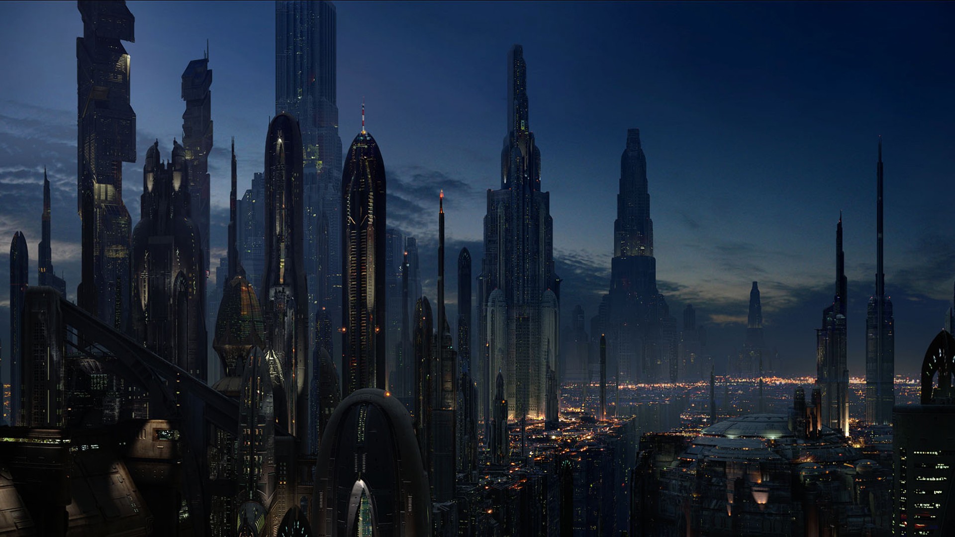 Cityscape Futuristic Star Wars Coruscant Dystopian Science Fiction 1920x1080