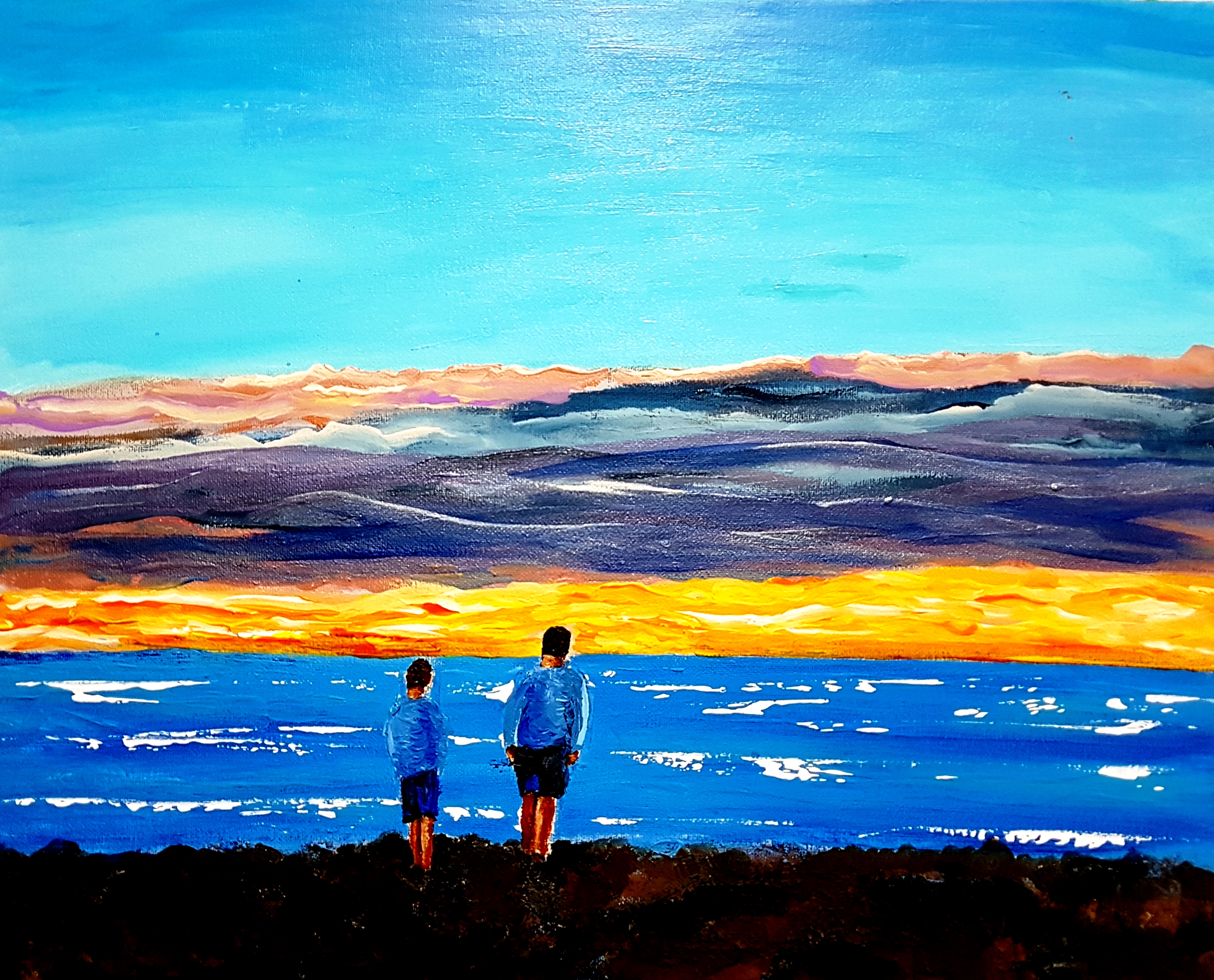 Sunset Sea Painting Father Artwork 3488x2817