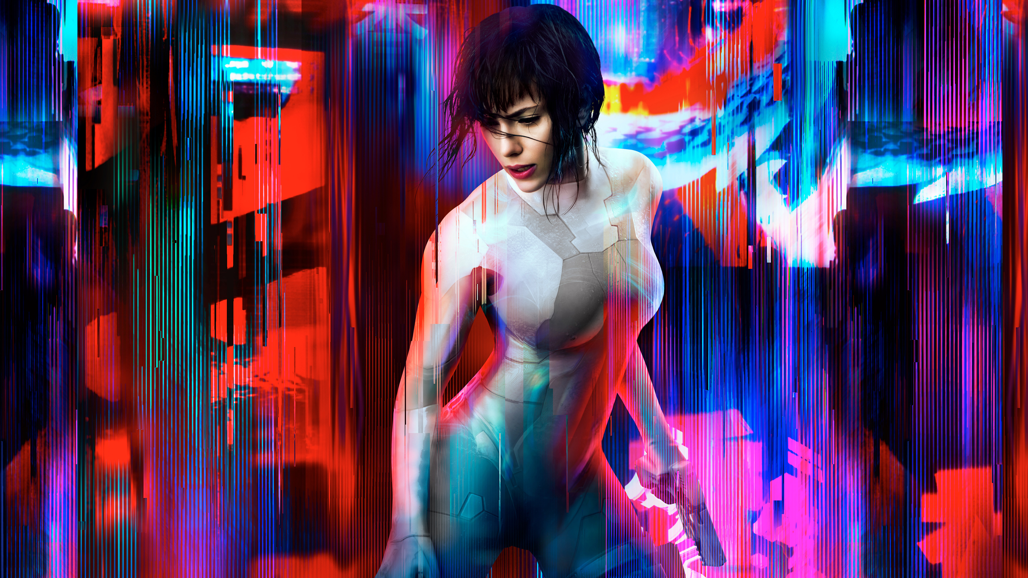 Ghost In The Shell Scarlett Johansson Kusanagi Motoko Ghost In The Shell Movie Red Cyan 4267x2400