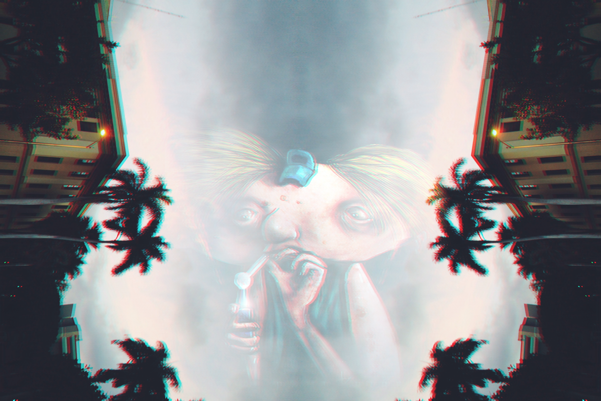Hey Arnold Sky Palm Trees Anaglyph 3D 1920x1280
