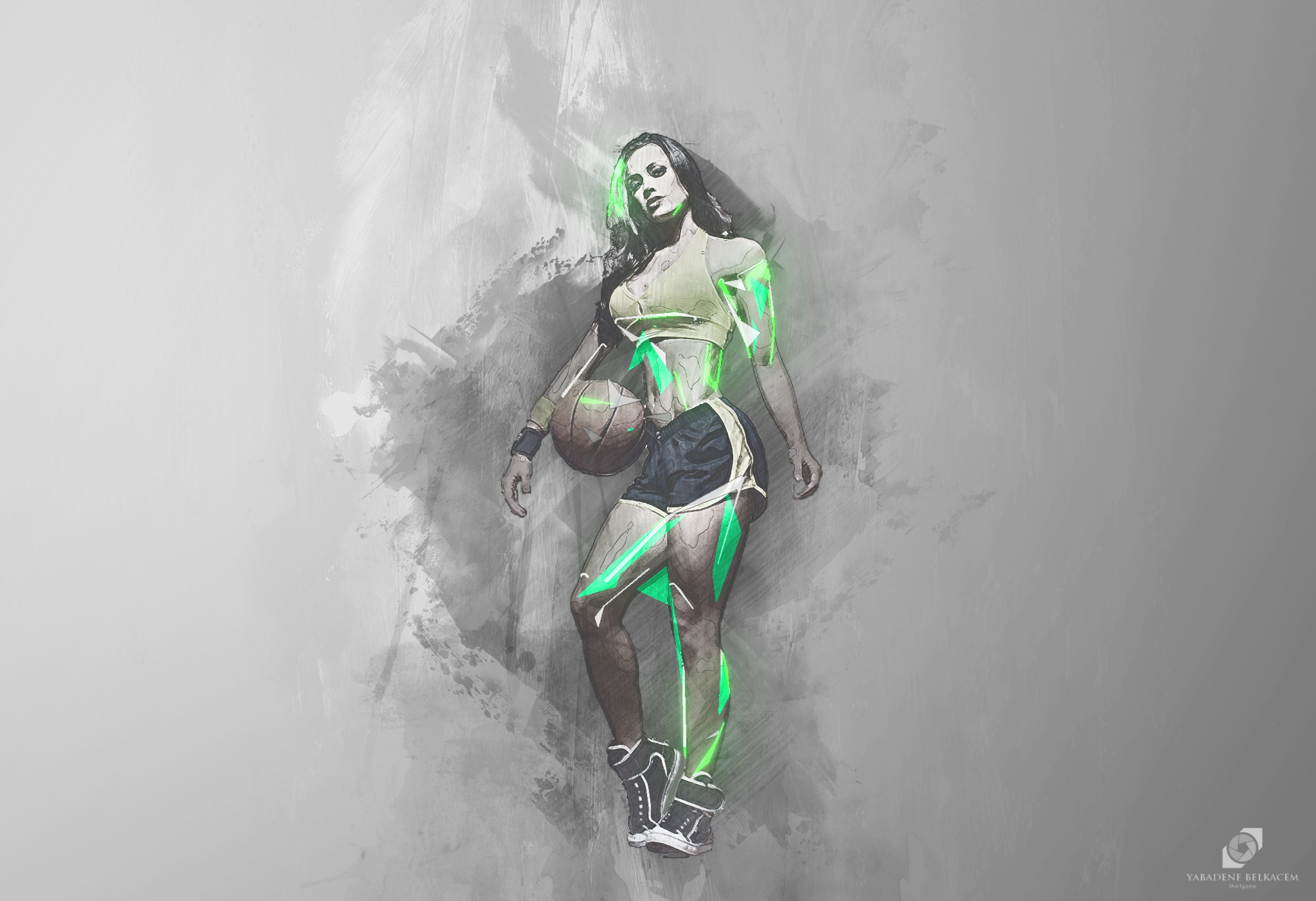 Basketball Women Sport Running Run Ball Abstract Artwork 2048x1403