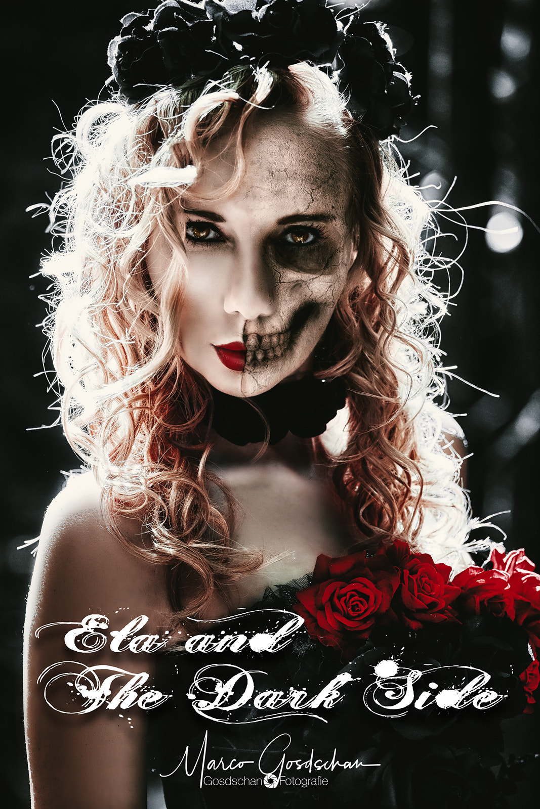Women 500px Marco Gosdschan Skull Model Blonde Bones Rose Flowers Dead 1067x1600