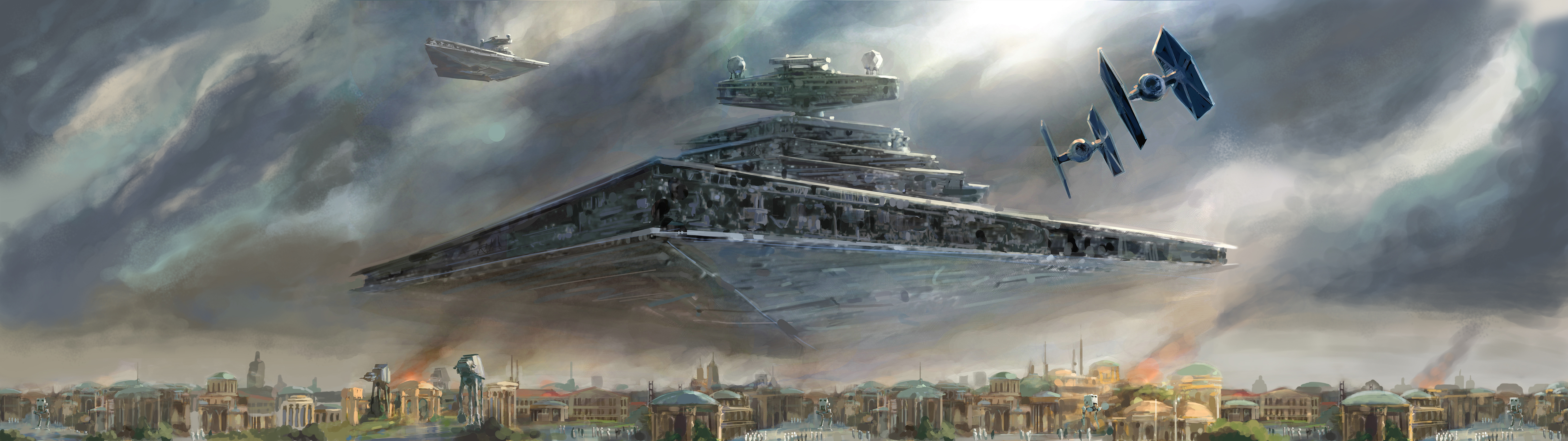 Star Destroyer Naboo TiE Fighter AT AT Walker Star Wars Painting Imperial Forces Spaceship Science F 5120x1440