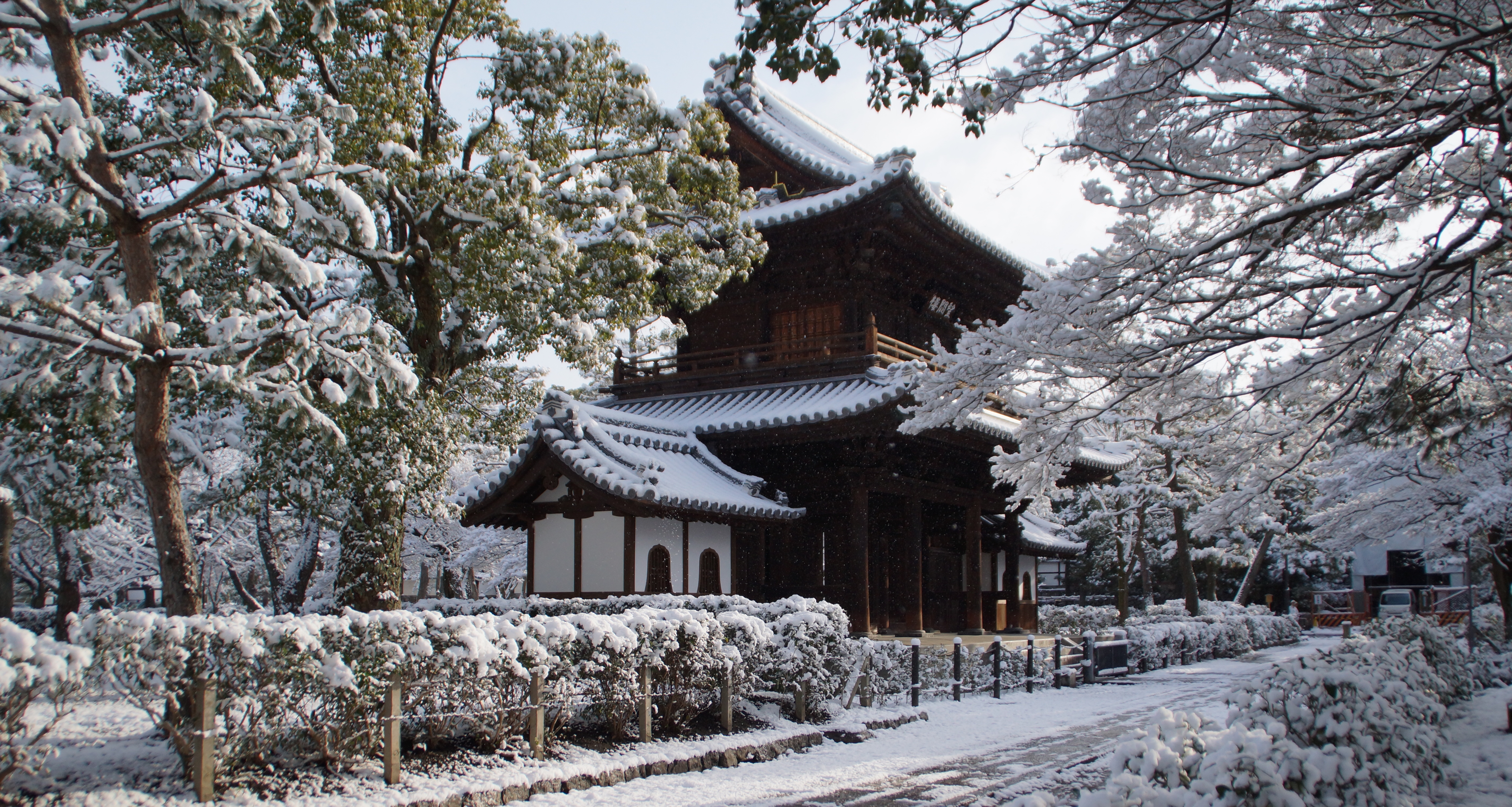 Kennin Ji Temple Kyoto Japan Winter Temple Snow 5663x3024