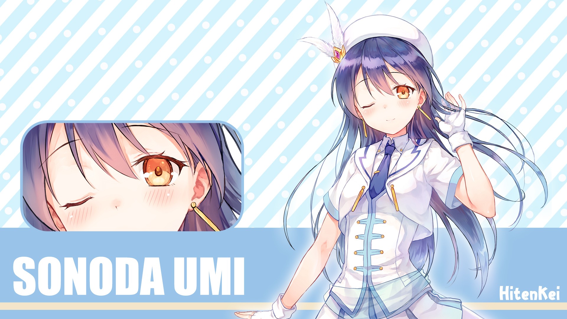 Anime Anime Girls Sonoda Umi Love Live Winking Long Hair Blue Hair 1920x1080