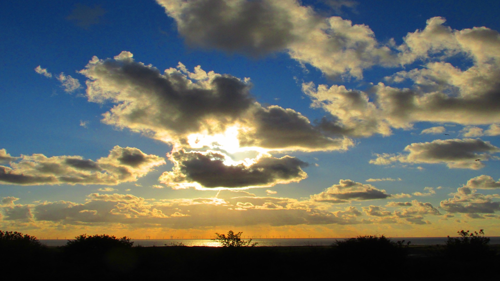 Landscape Sea Wind Farm Clouds 1920x1080