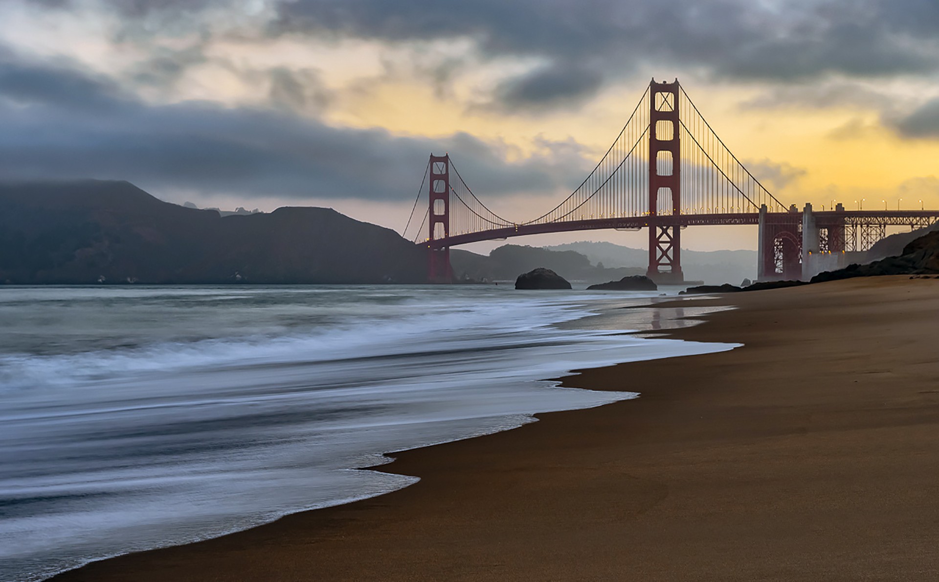 San Francisco USA Golden Gate Bridge Bridge Pacific Ocean Sea Sky Clouds Beach Landscape 1920x1189