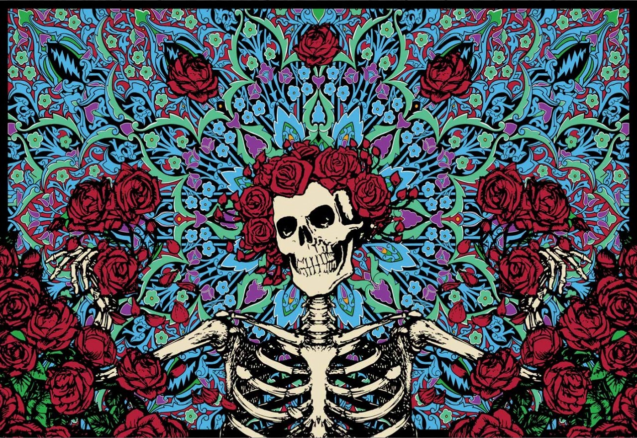 Skeleton Skull Dia De Los Muertos Grateful Dead Begonias Rose 1280x879