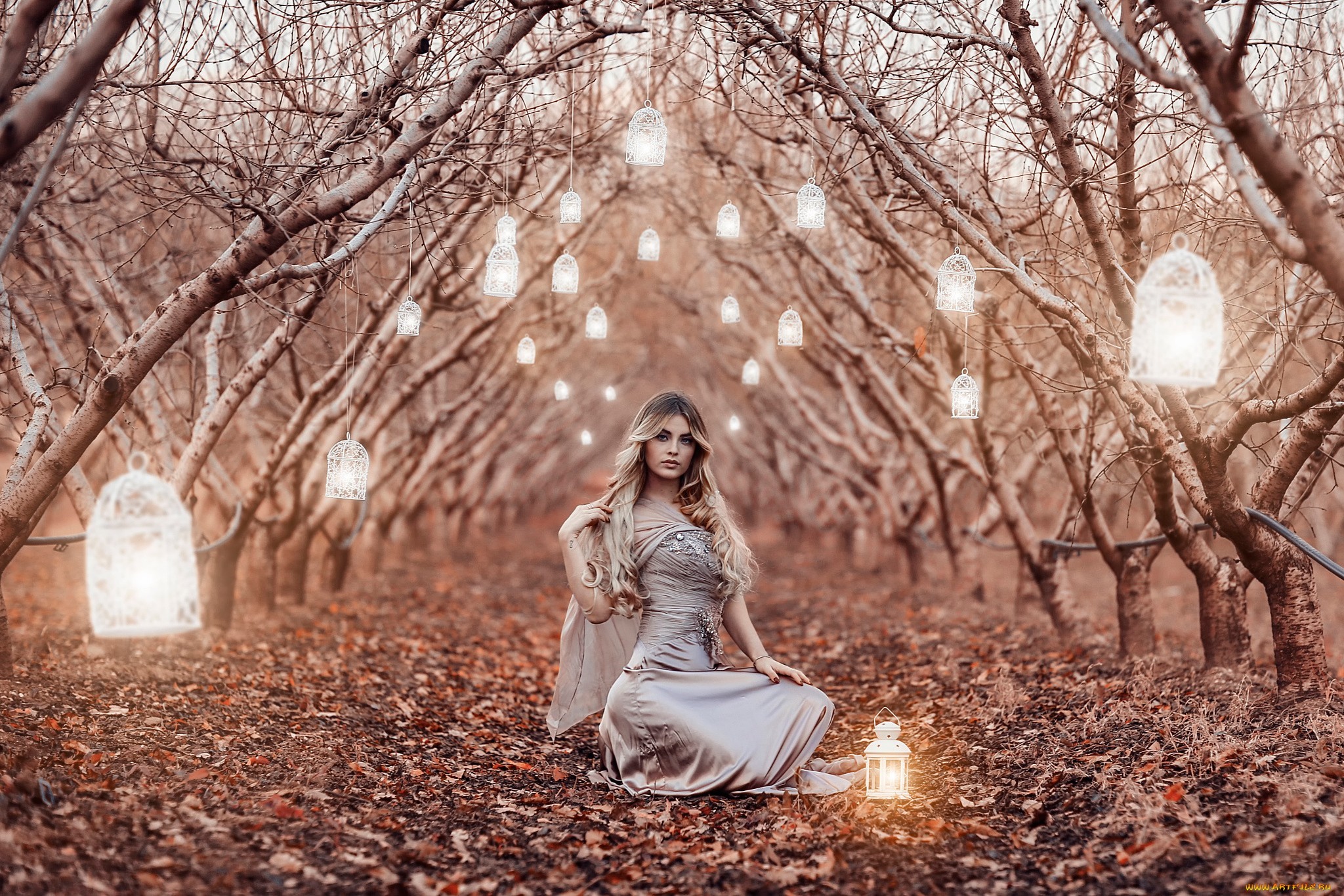 Women Lantern Women Outdoors Blonde Ombre Hair Alessandro Di Cicco Grey Dress Squatting Looking At V 2048x1365