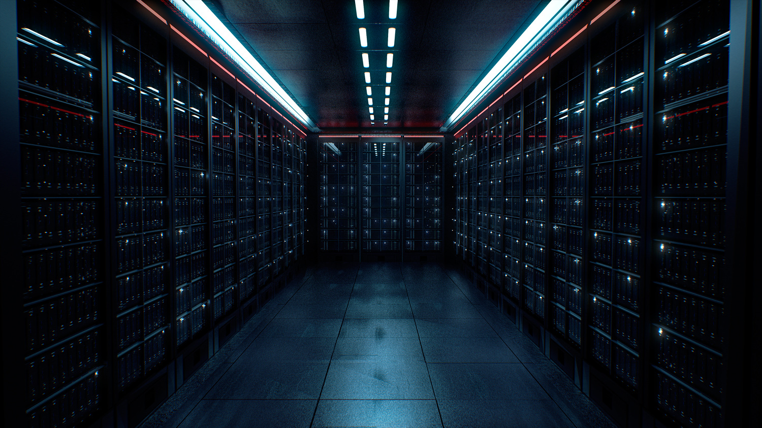 Server Room Lights Dark Data Center Datacenter 1500x843