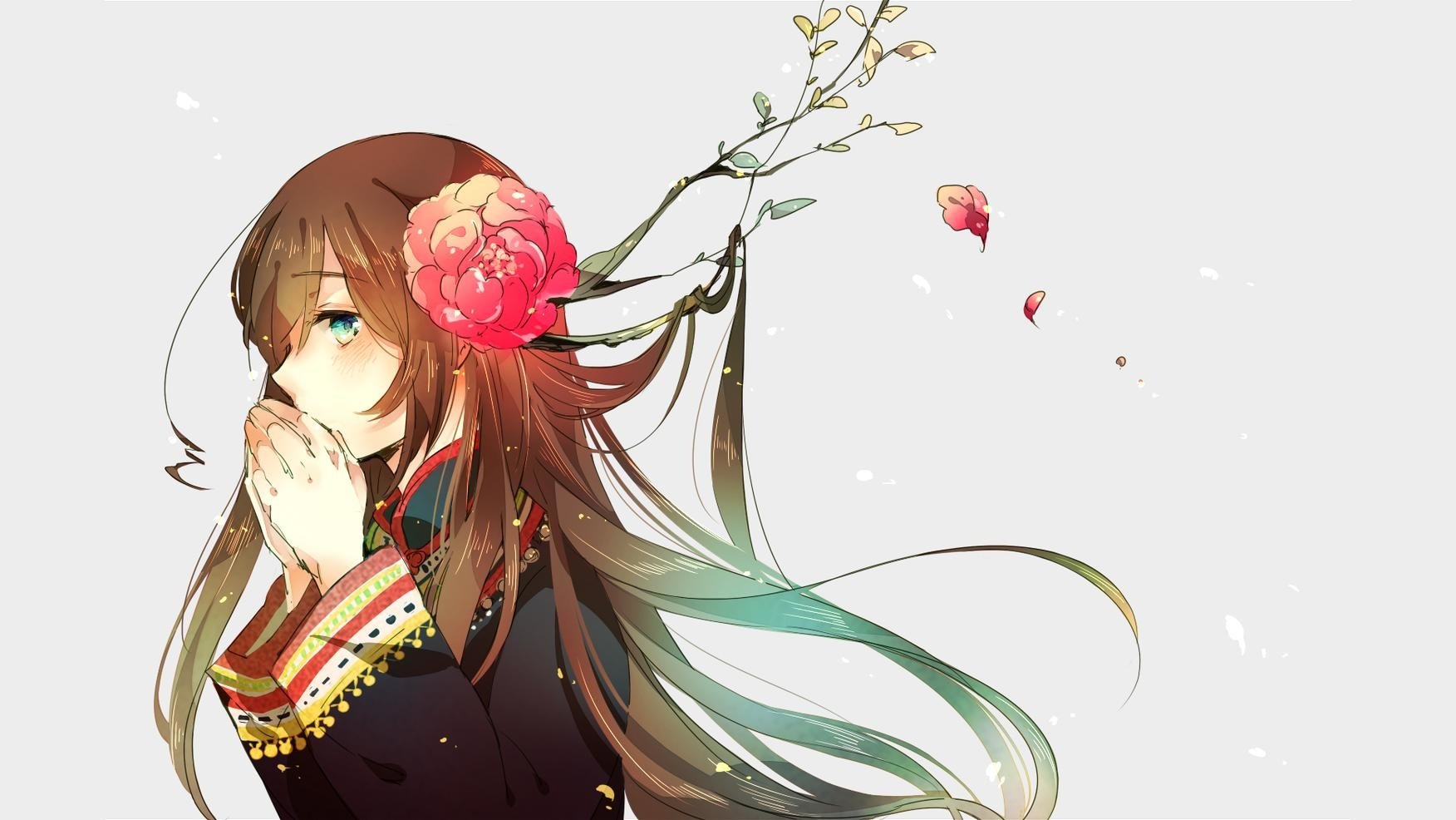 Hetalia Axis Powers Hetalia Anime Girls Brunette Flower In Hair Green Eyes Simple Background 1752x986