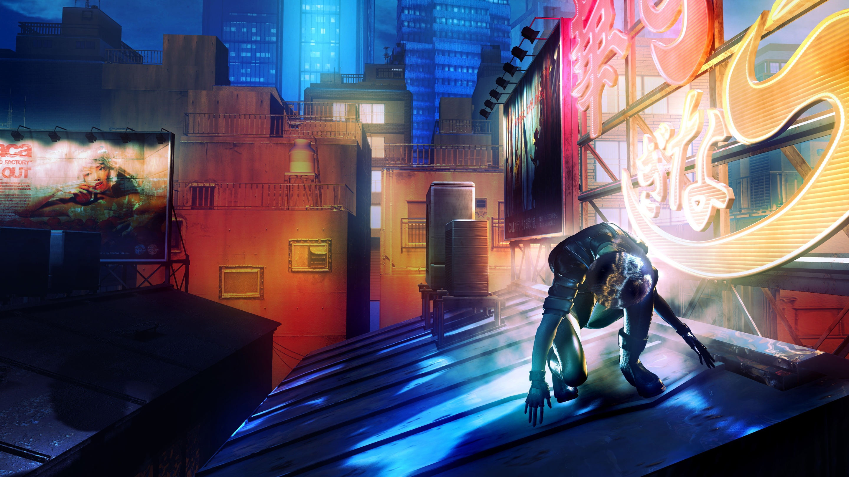 Ghost In The Shell Kusanagi Motoko Anime Urban Rooftops Night Cityscape 2880x1620