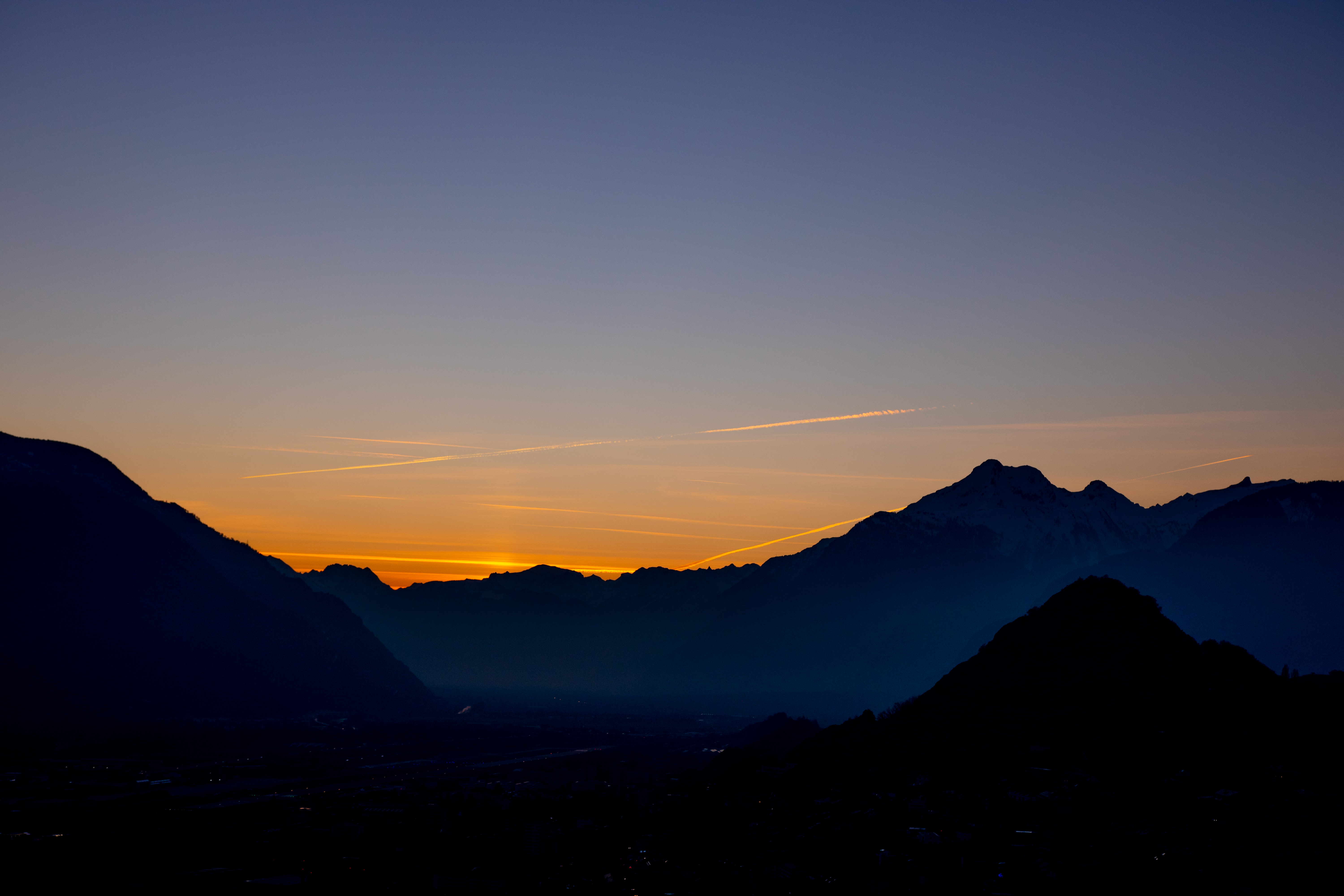 Switzerland Landscape Mountains Summit Sunset Silhouette 6000x4000