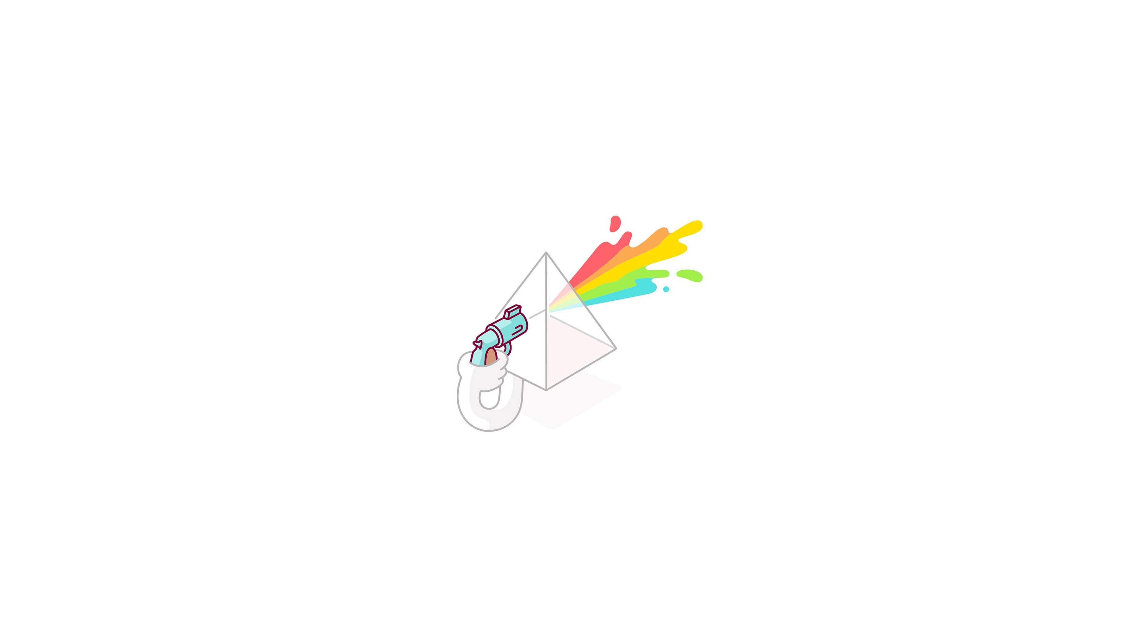 Illustration White Background Water Guns Prism Pyramid Colorful Minimalism The Dark Side Of The Moon 3840x2160