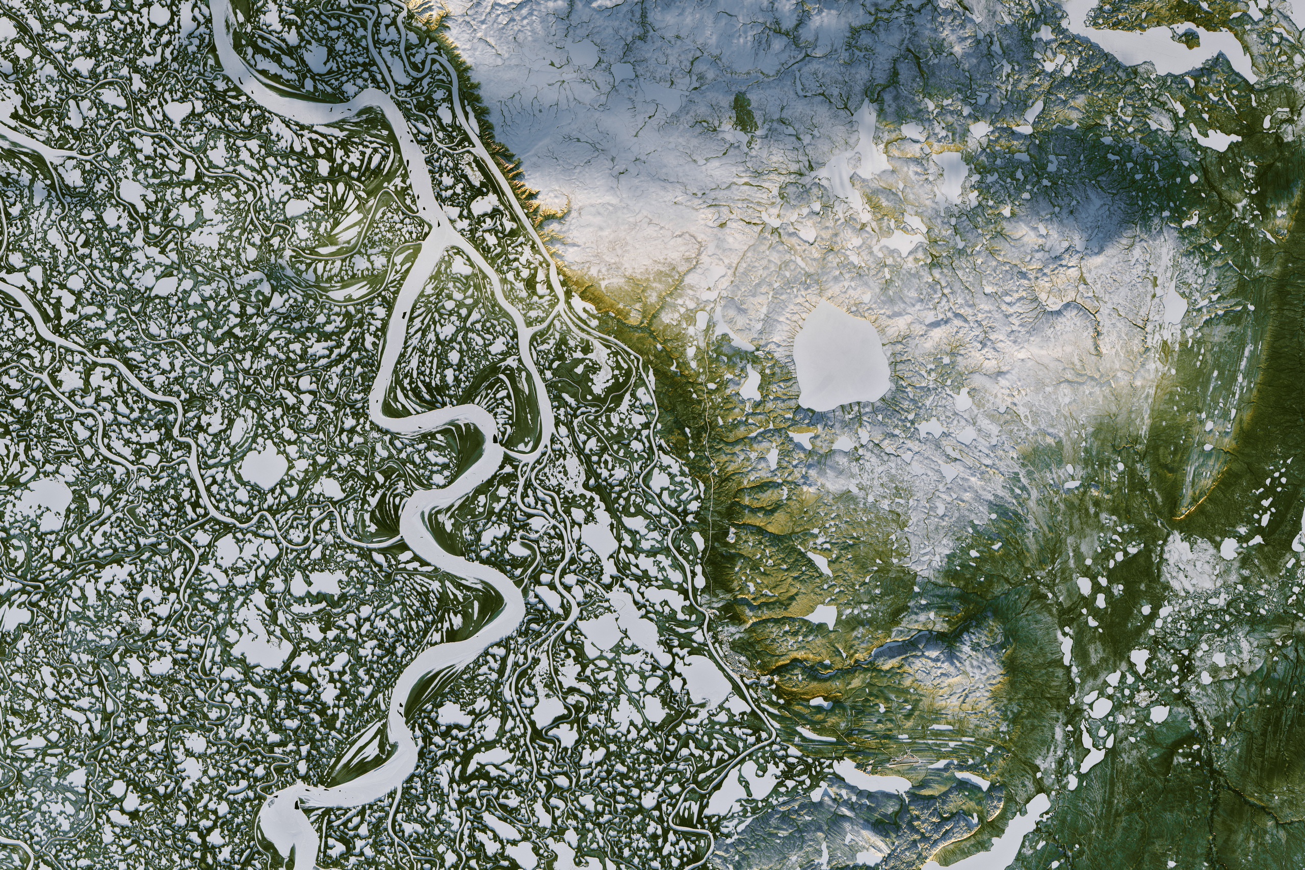 Canada River Aerial View River Delta Winter Satellite Photo 2560x1707