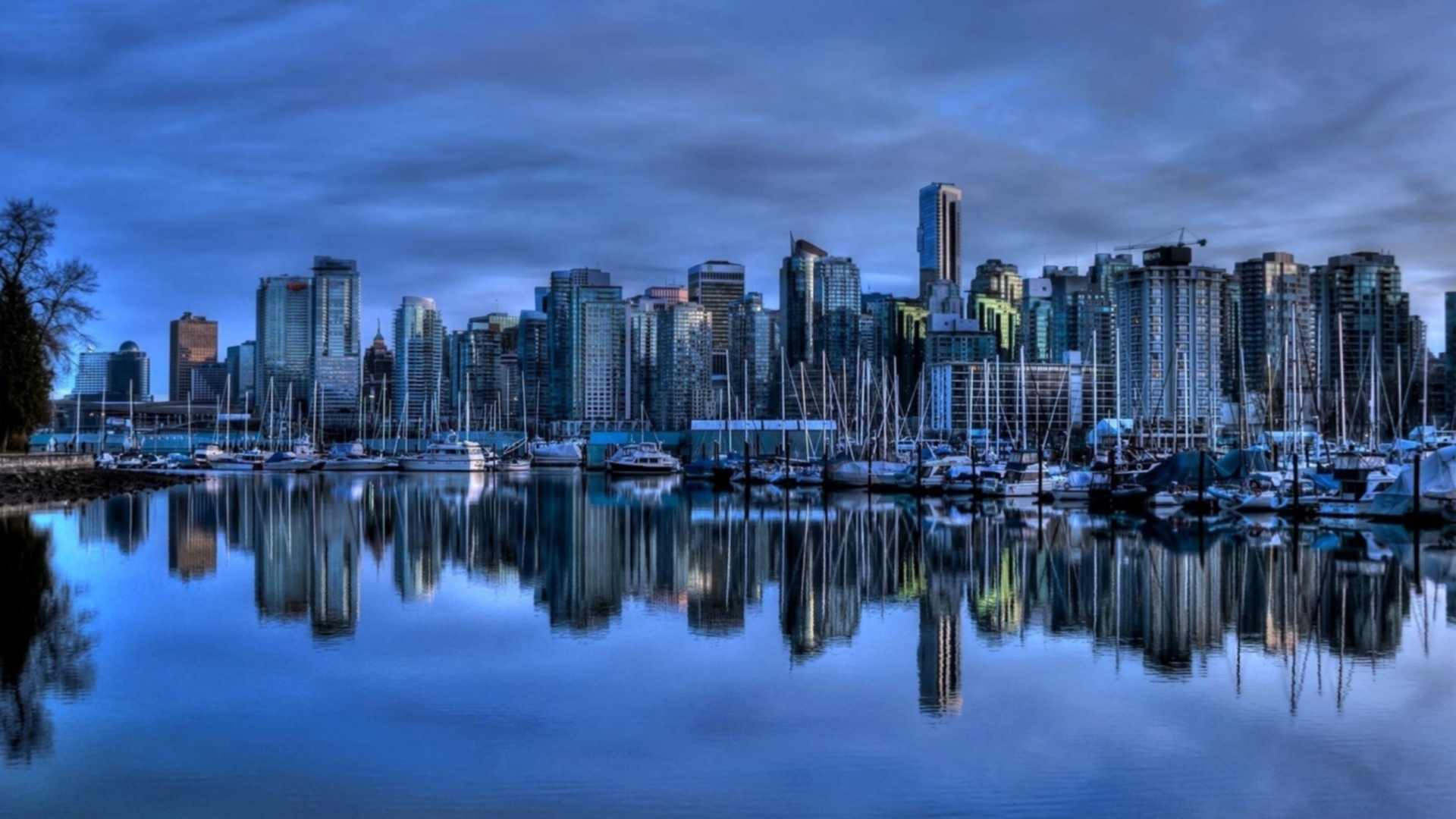 Harbor Skyline Boat Ship HDR Water Reflects 1920x1080