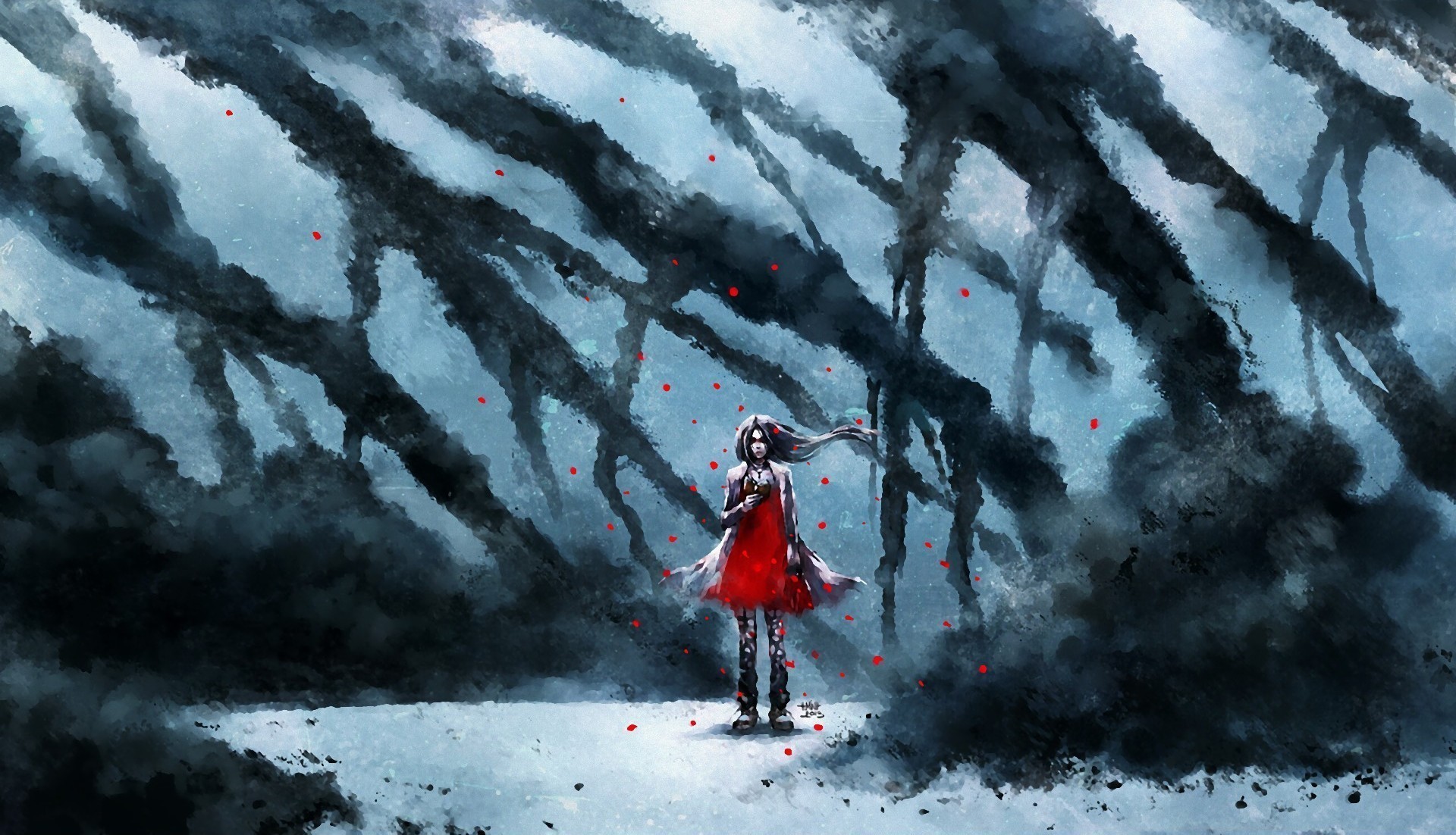 Artwork NanFe Red Dress Smoke Fantasy Art 1920x1102