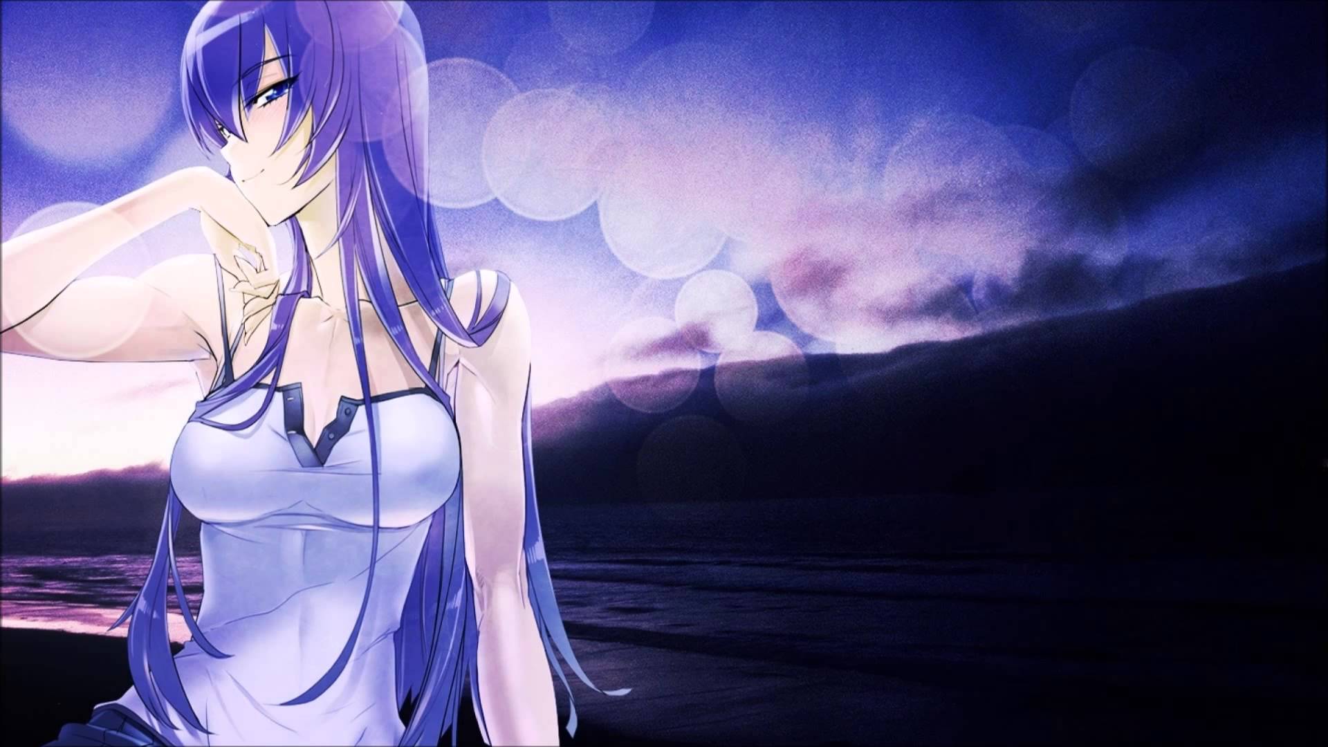 Anime Anime Girls Highschool Of The Dead Busujima Saeko Purple Hair Smiling Blue Eyes Long Hair 1920x1080