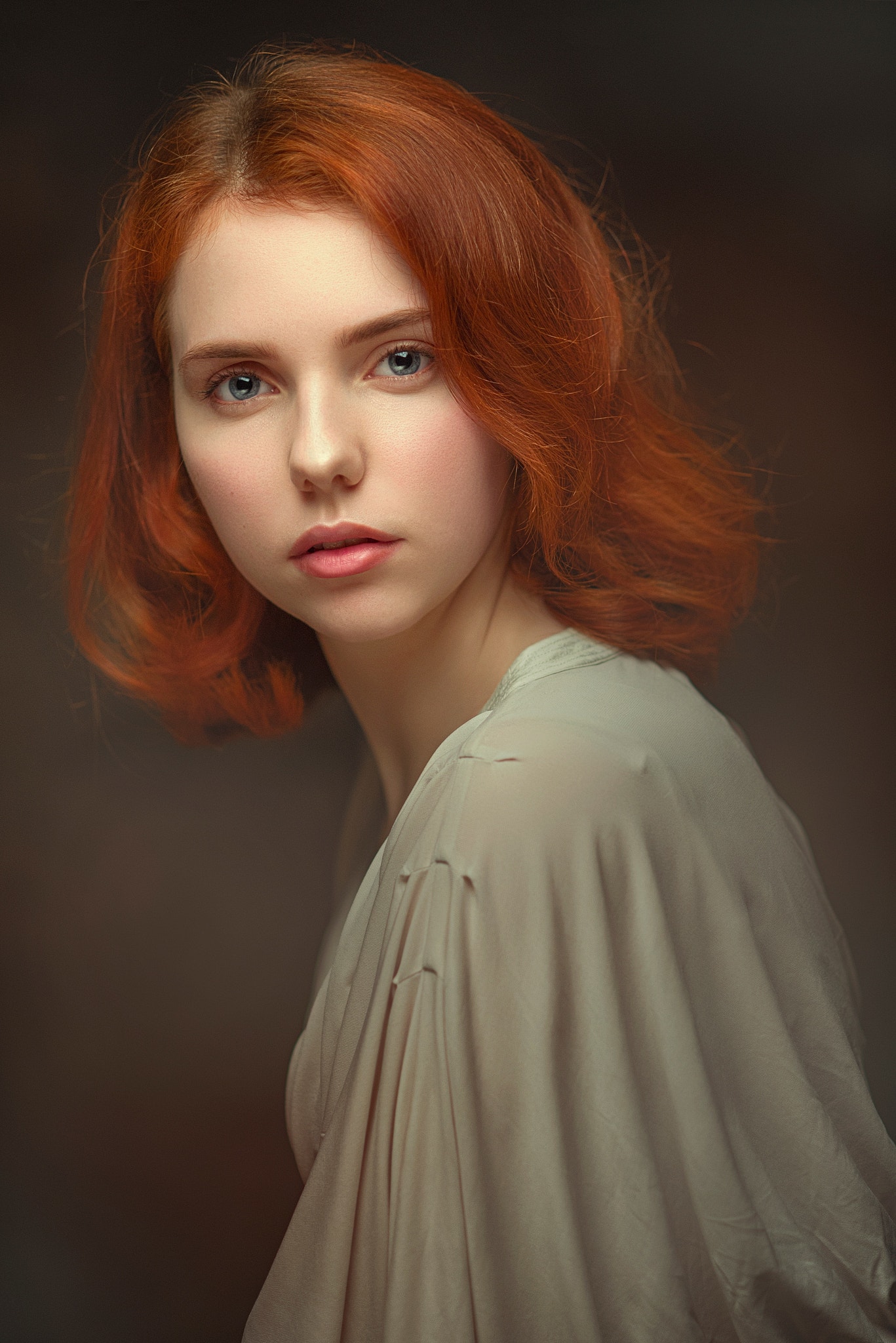 Redhead Pavel Cherepko Women Portrait Simple Background Blue Eyes Looking At Viewer 1367x2048