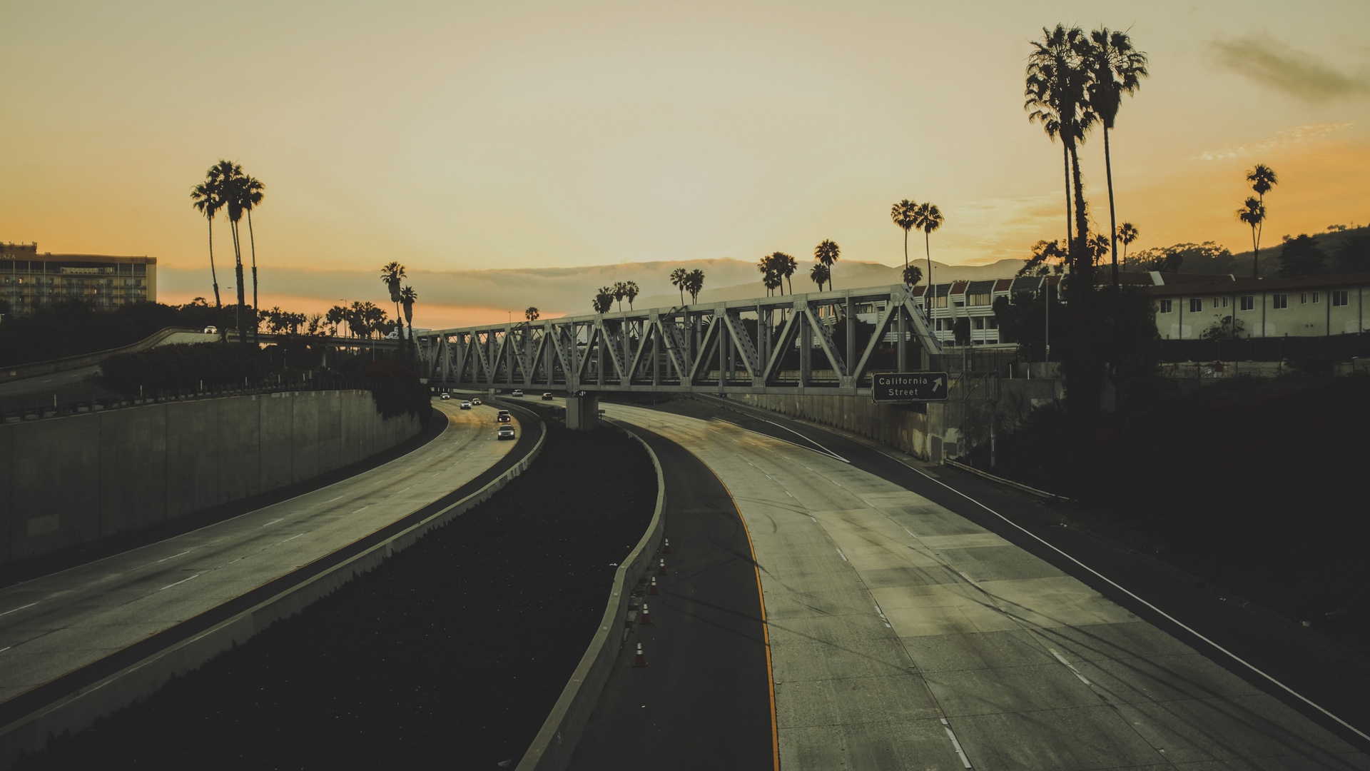 Photography Palm Trees Freeway Bridge California Urban Cityscape 1920x1080