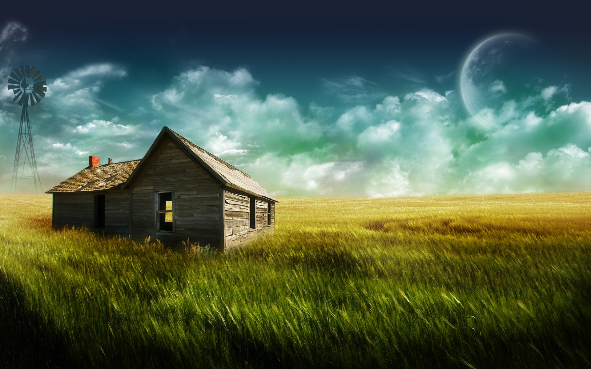 Windmill Grass Shack Digital Art 1920x1200