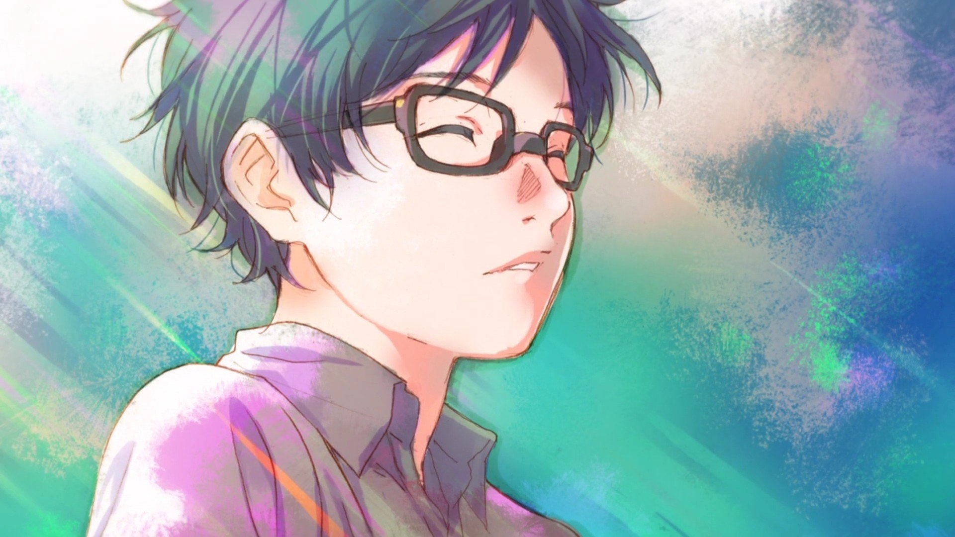 Shigatsu Wa Kimi No Uso Arima Kousei Anime Boys Closed Eyes Glasses Anime 1920x1080